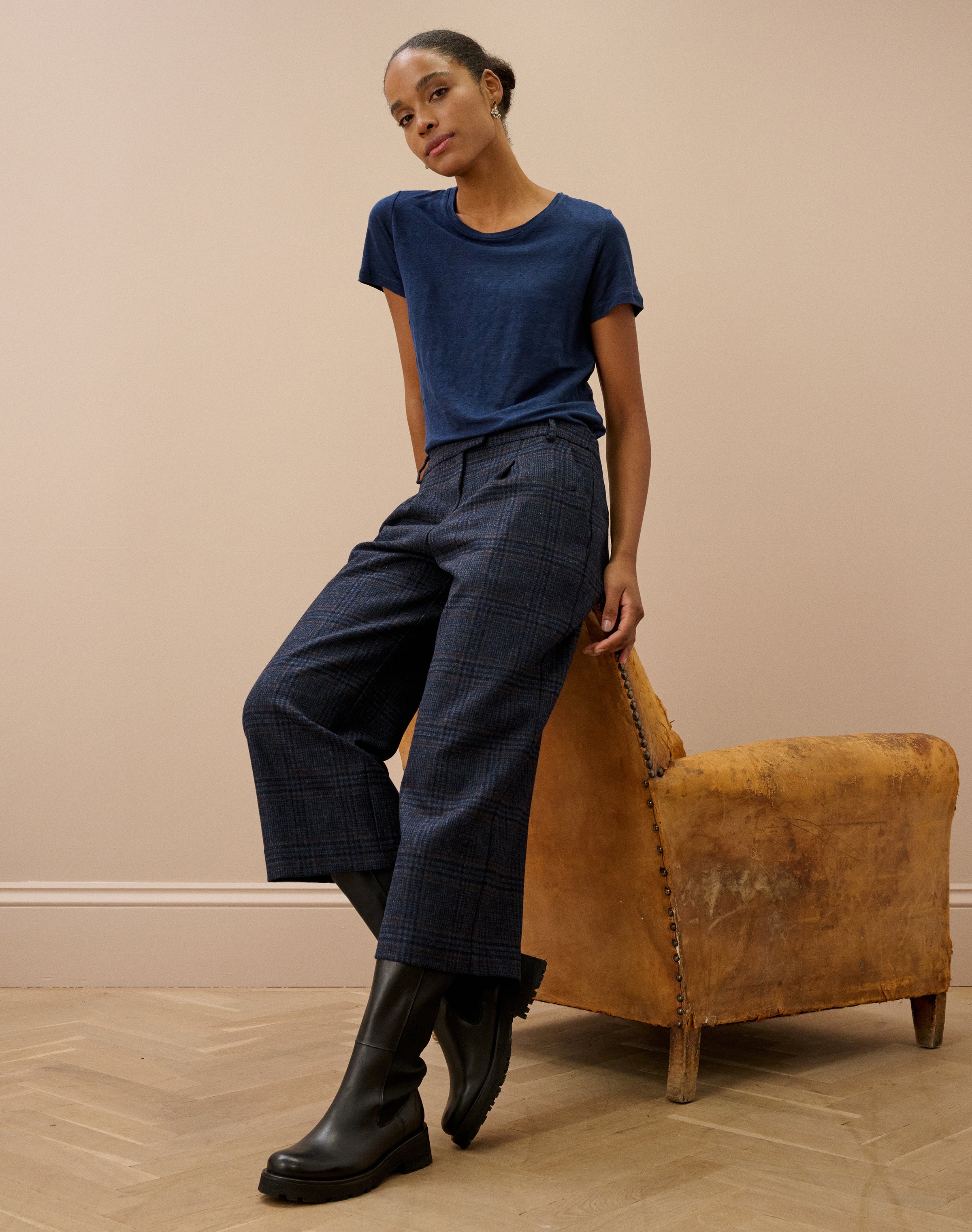 Check Wool Cropped Trousers