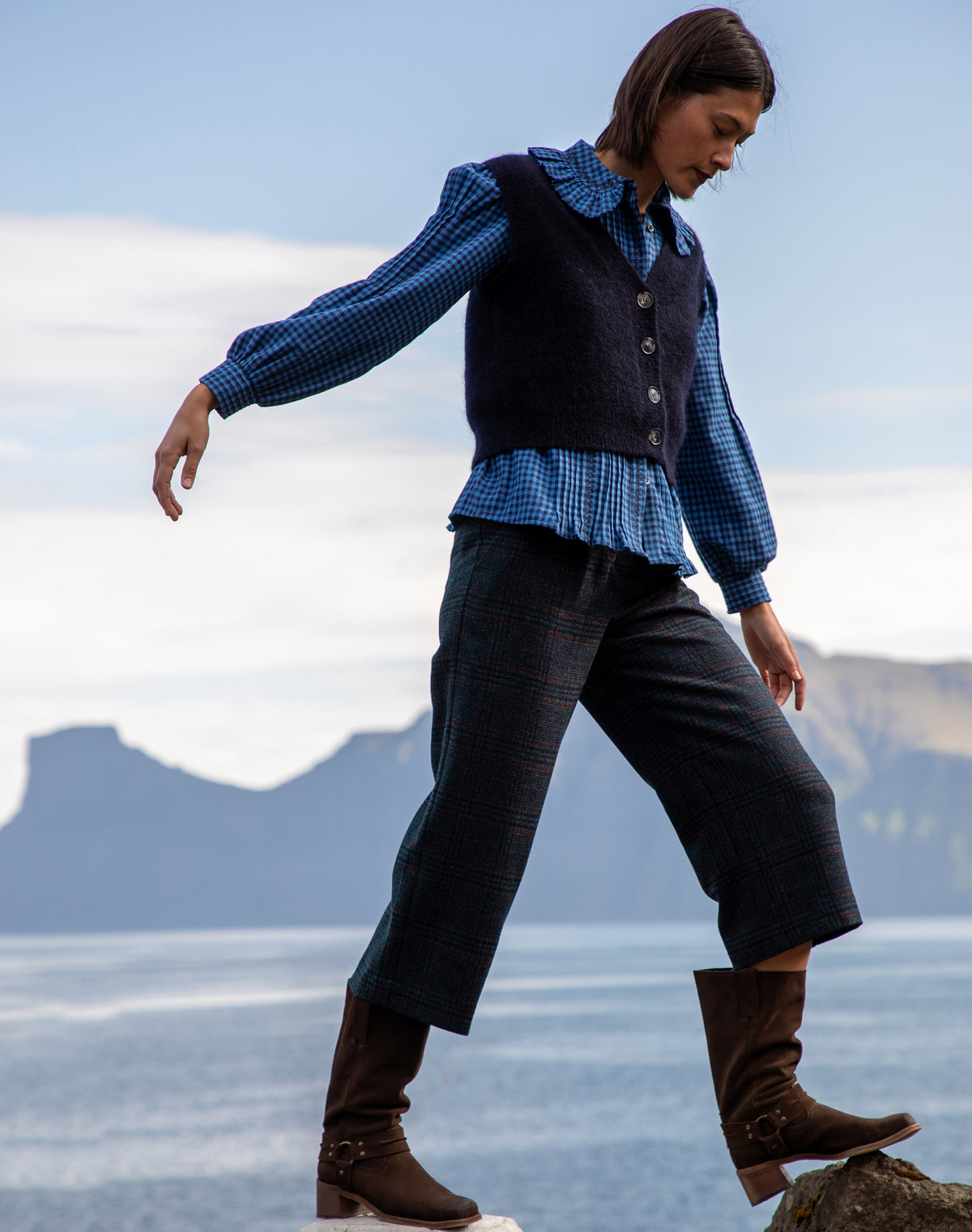 Check Wool Cropped Trousers