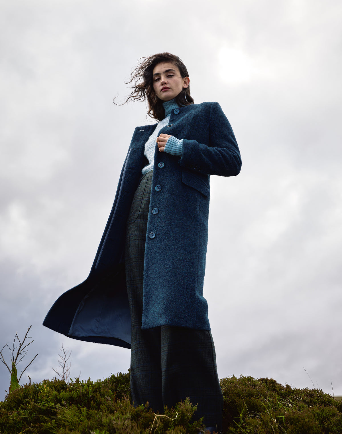 Check Wool Wide Leg Trousers
