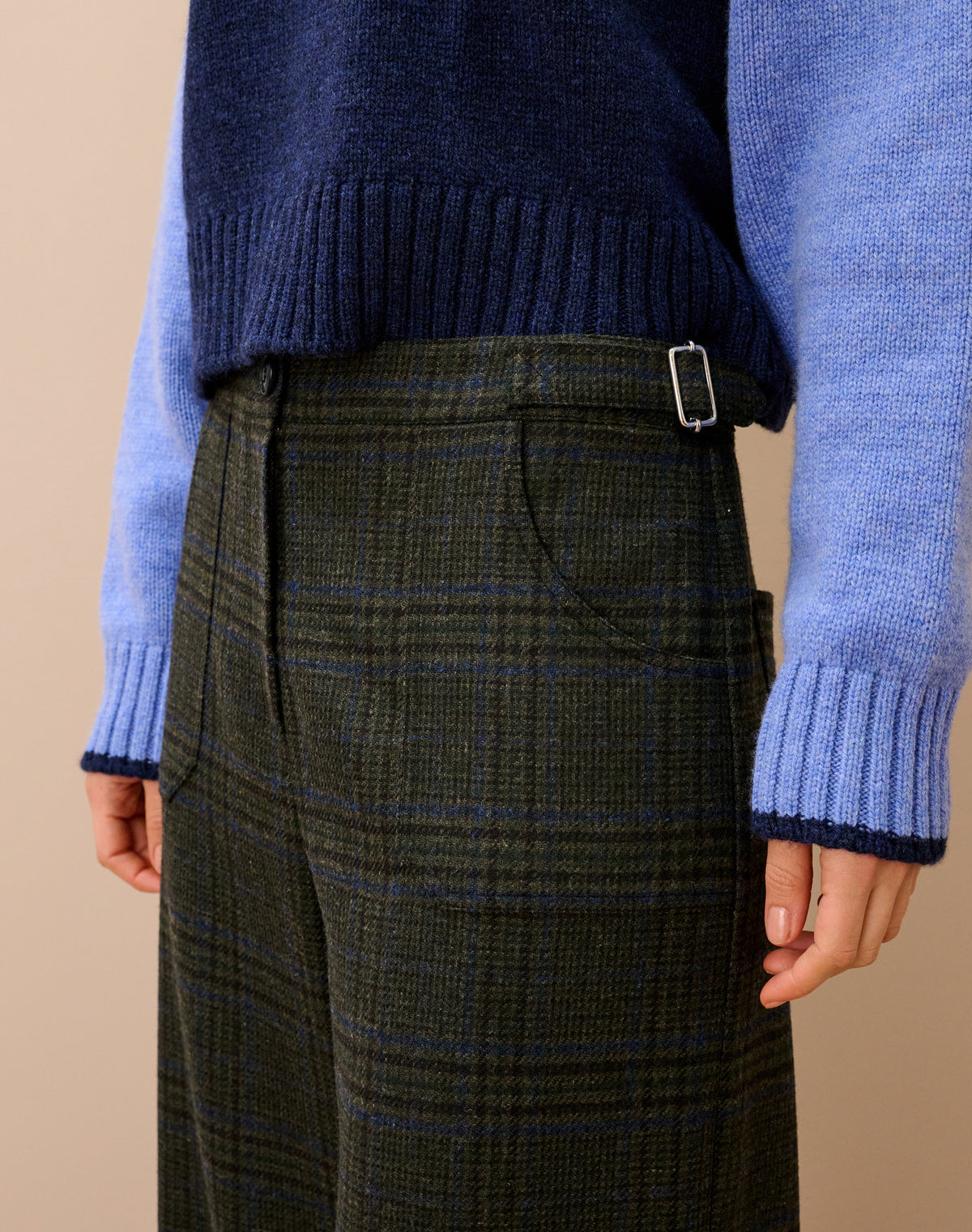 Check Wool Wide Leg Trousers