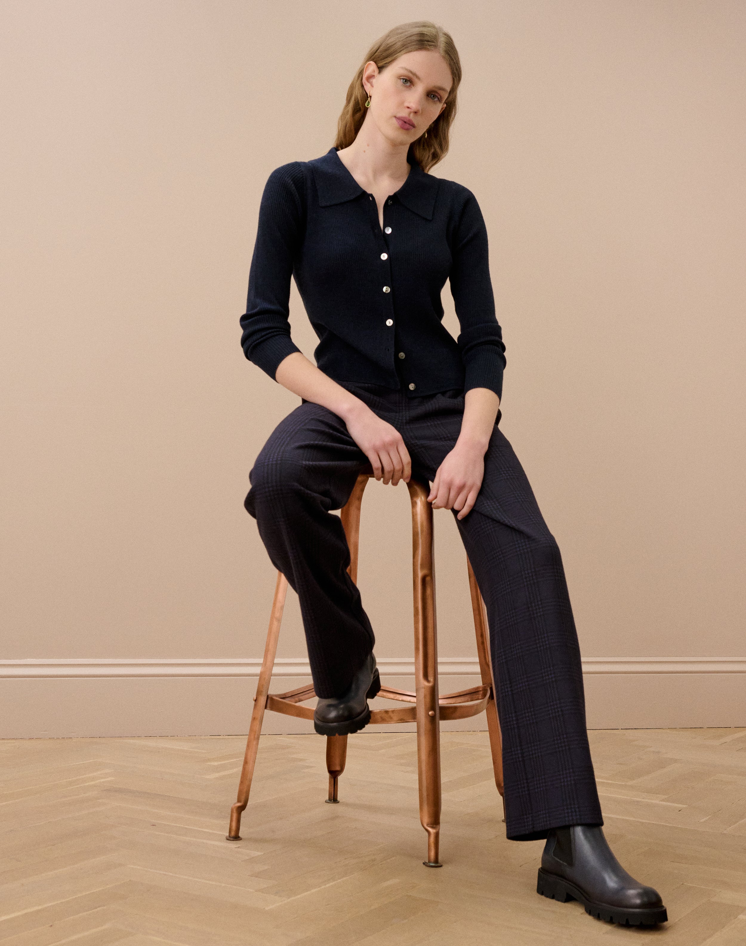 Textured Check Pull On Trousers