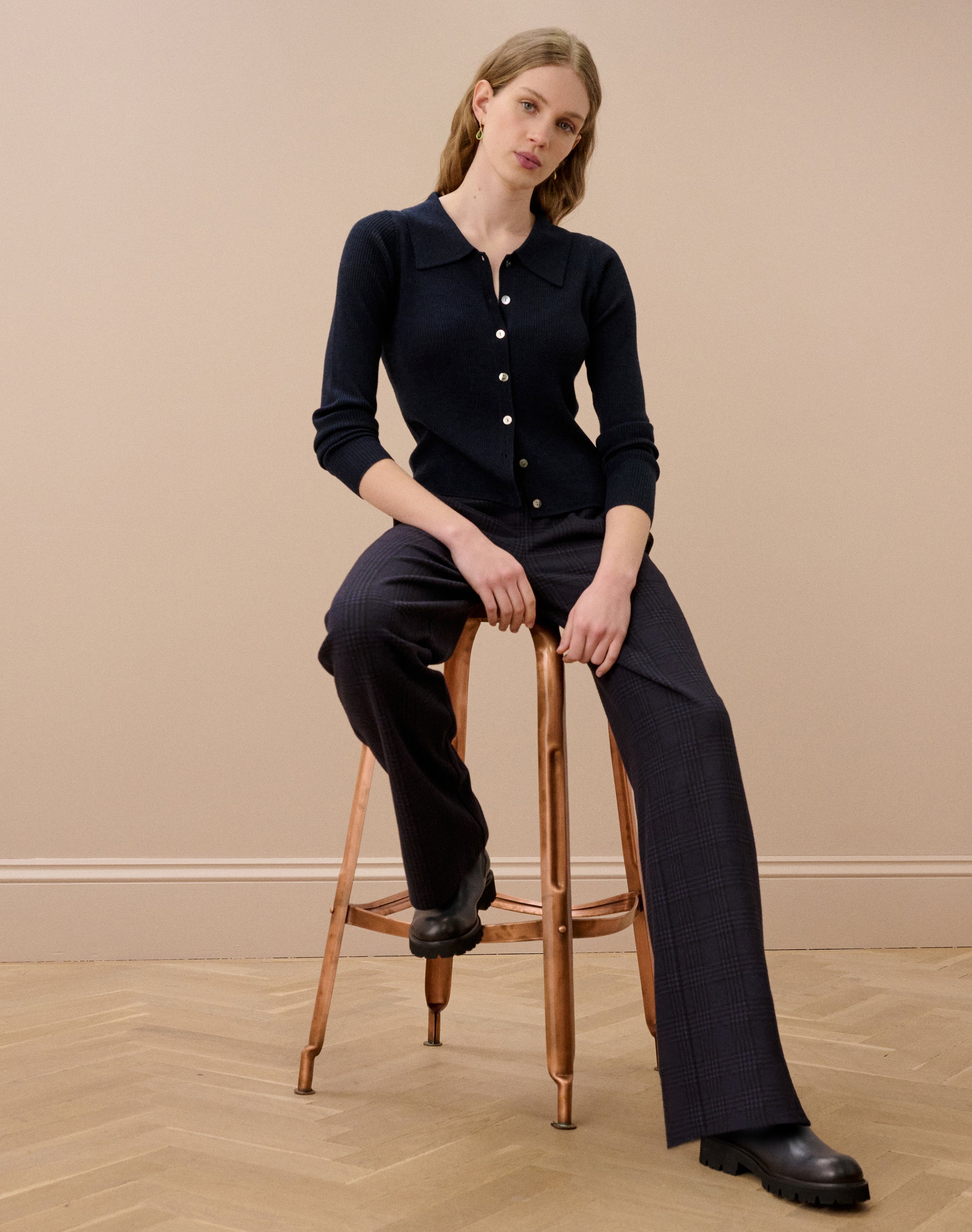 Textured Check Pull On Trousers