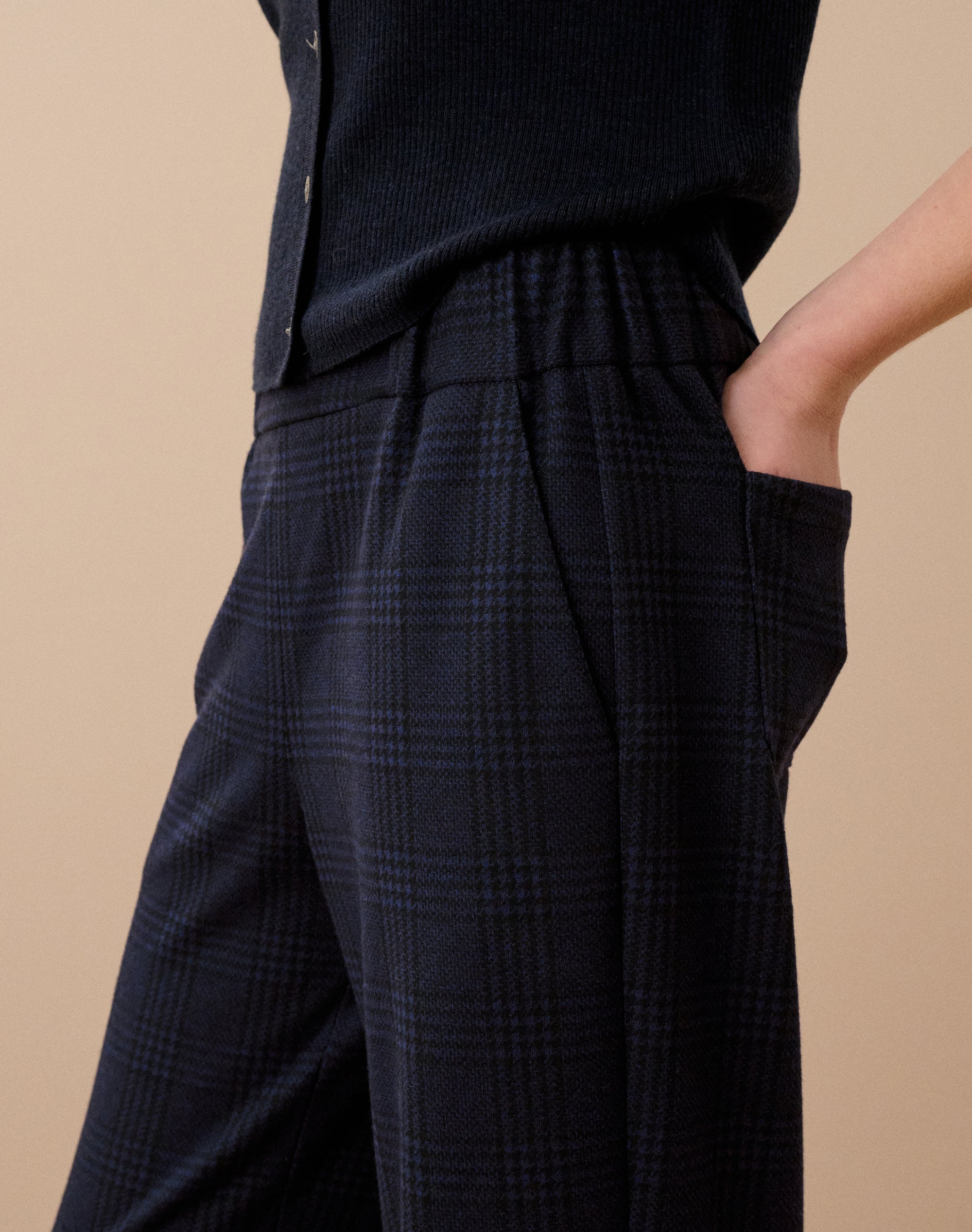 Textured Check Pull On Trousers