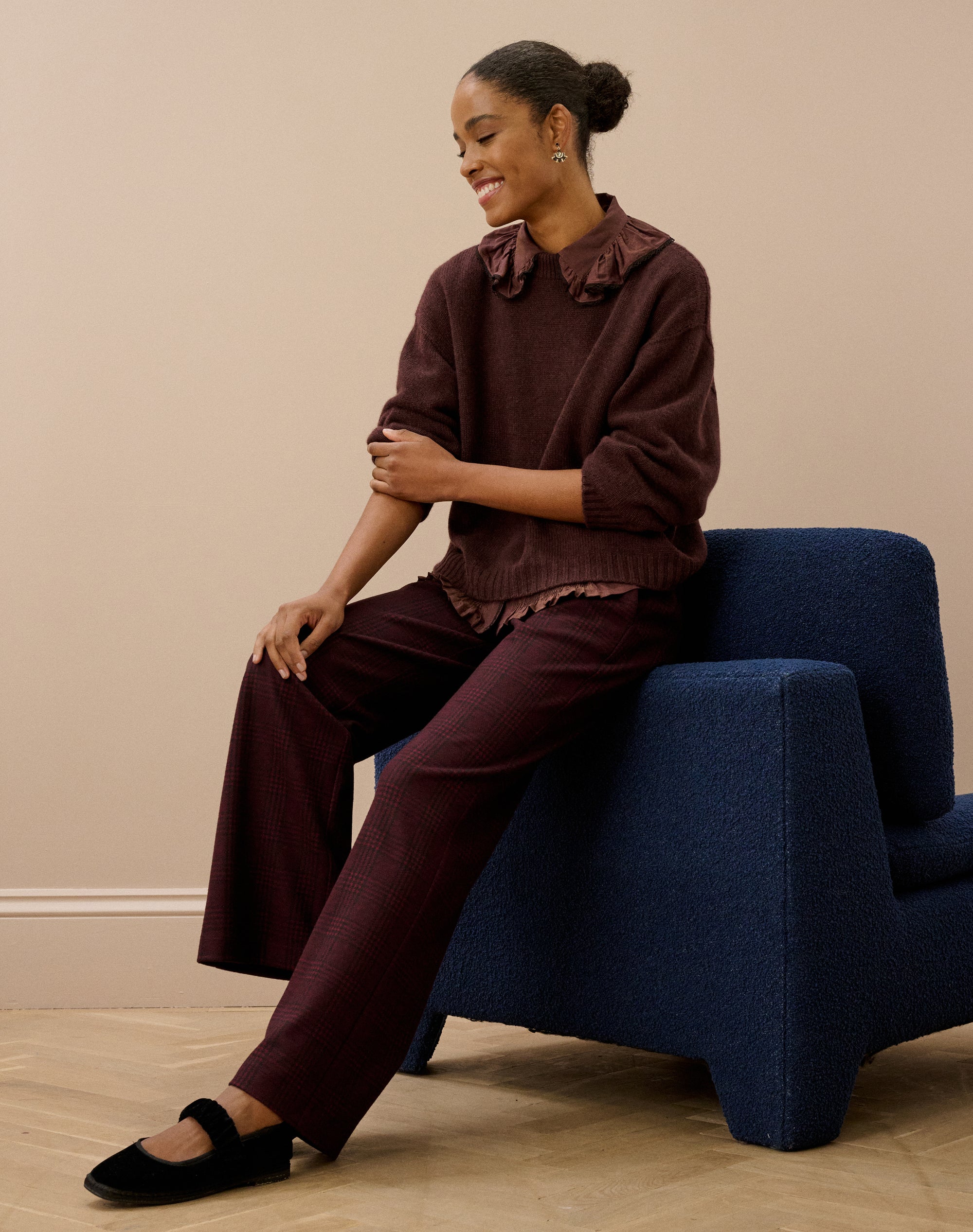 Textured Check Pull On Trousers