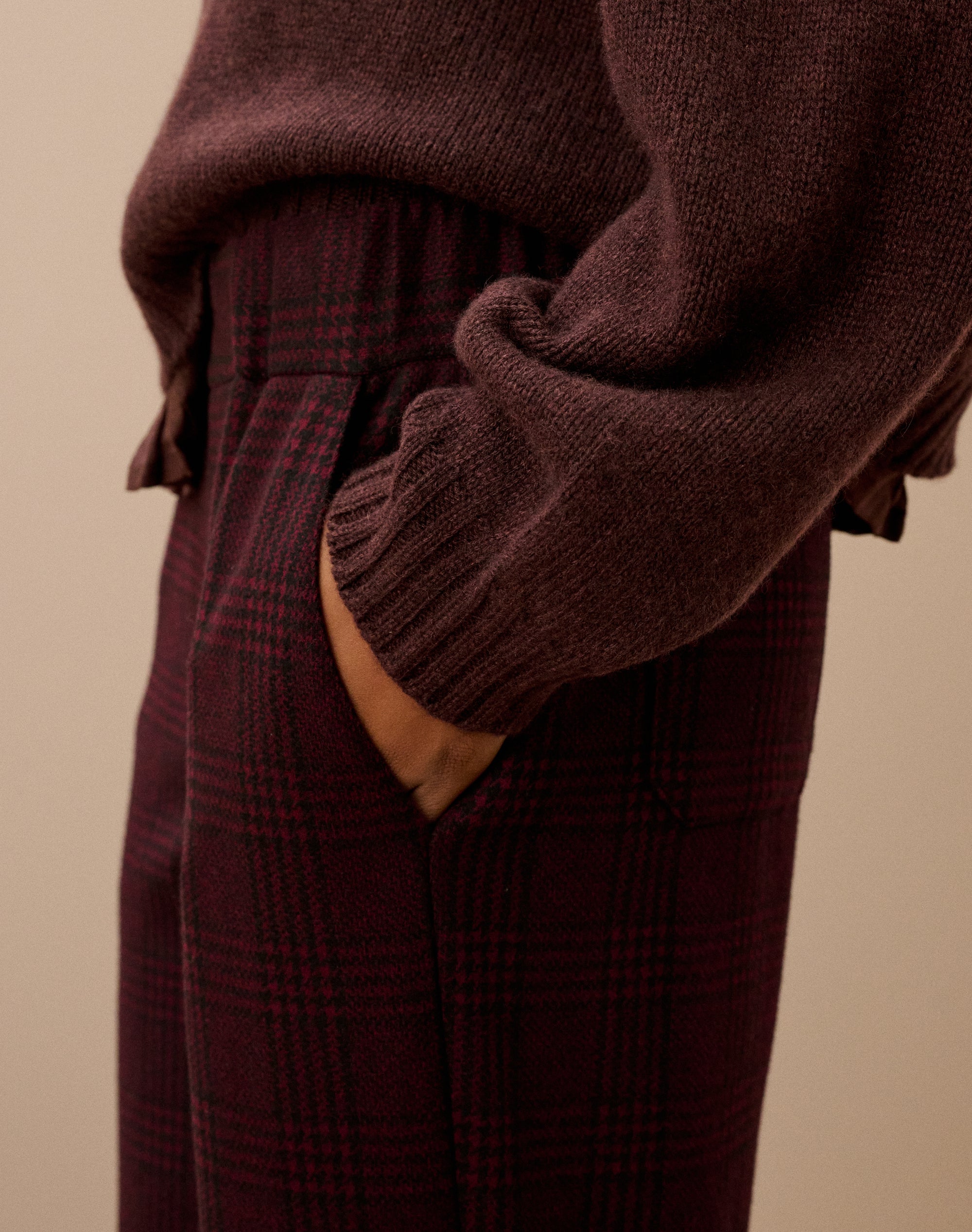 Textured Check Pull On Trousers