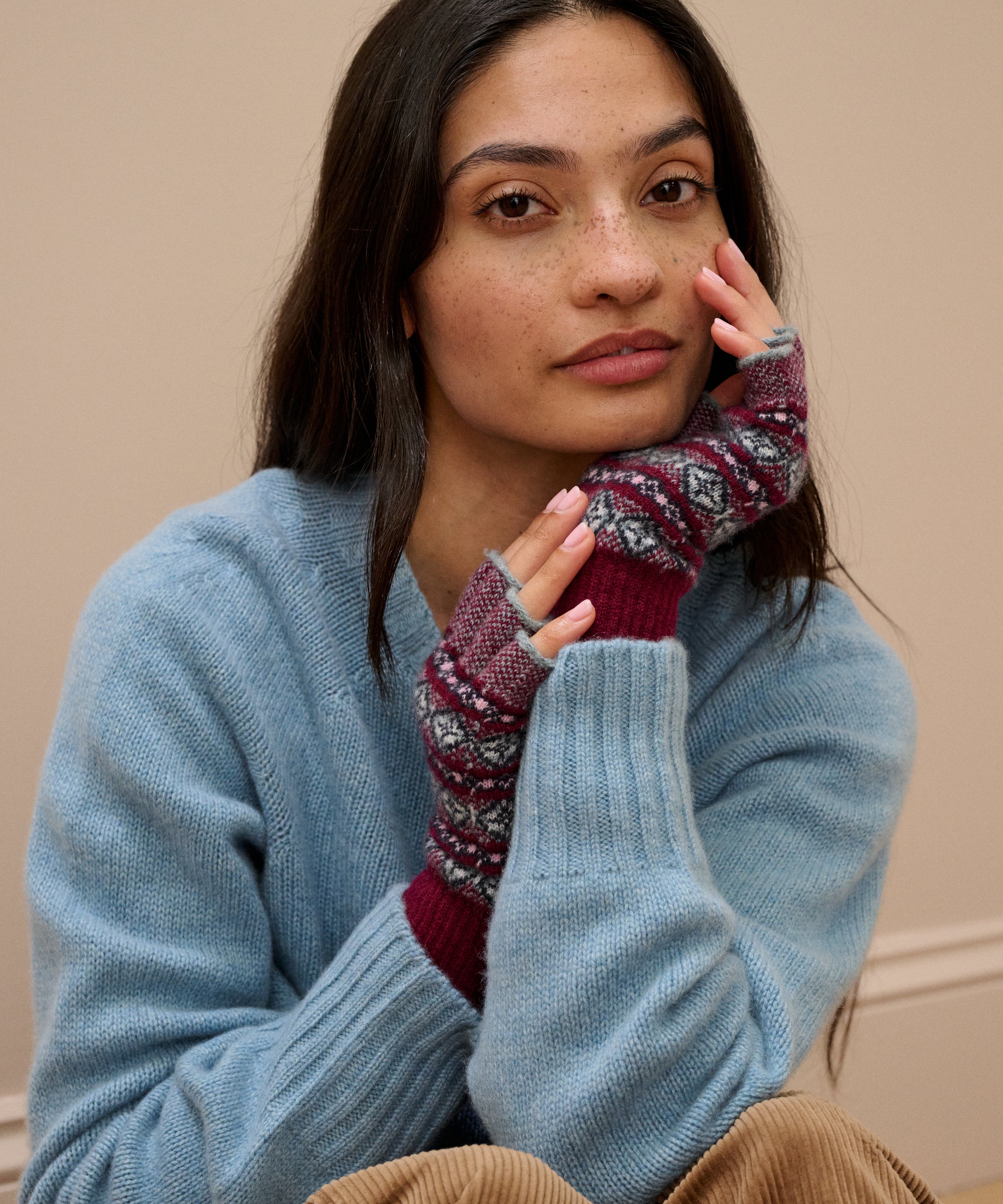 Women's Cashmere Folk Fingerless Gloves