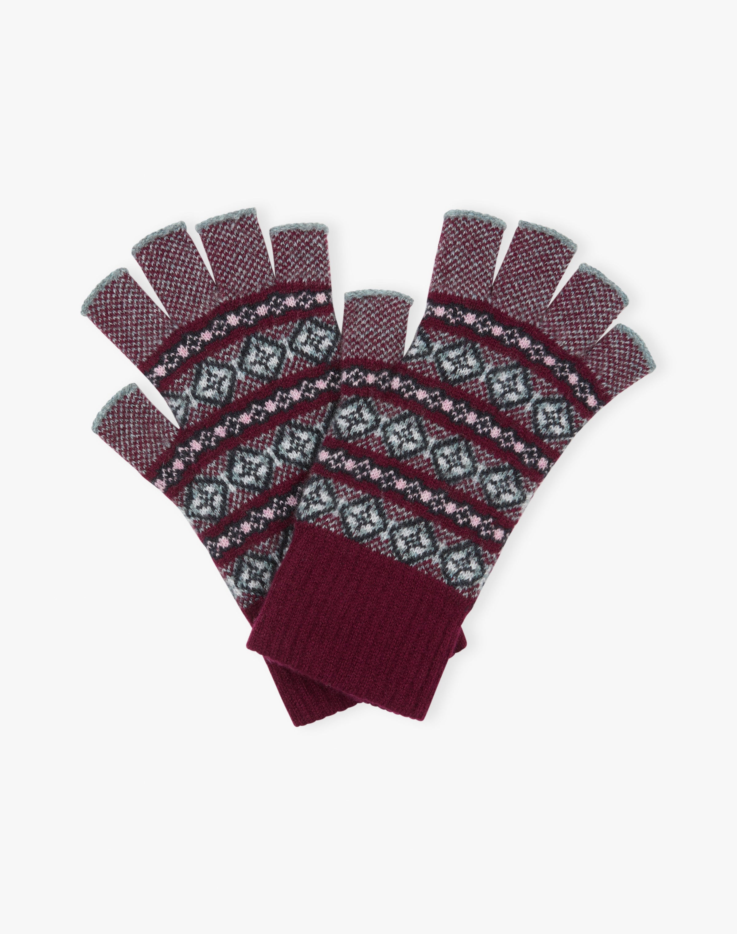 Women's Cashmere Folk Fingerless Gloves