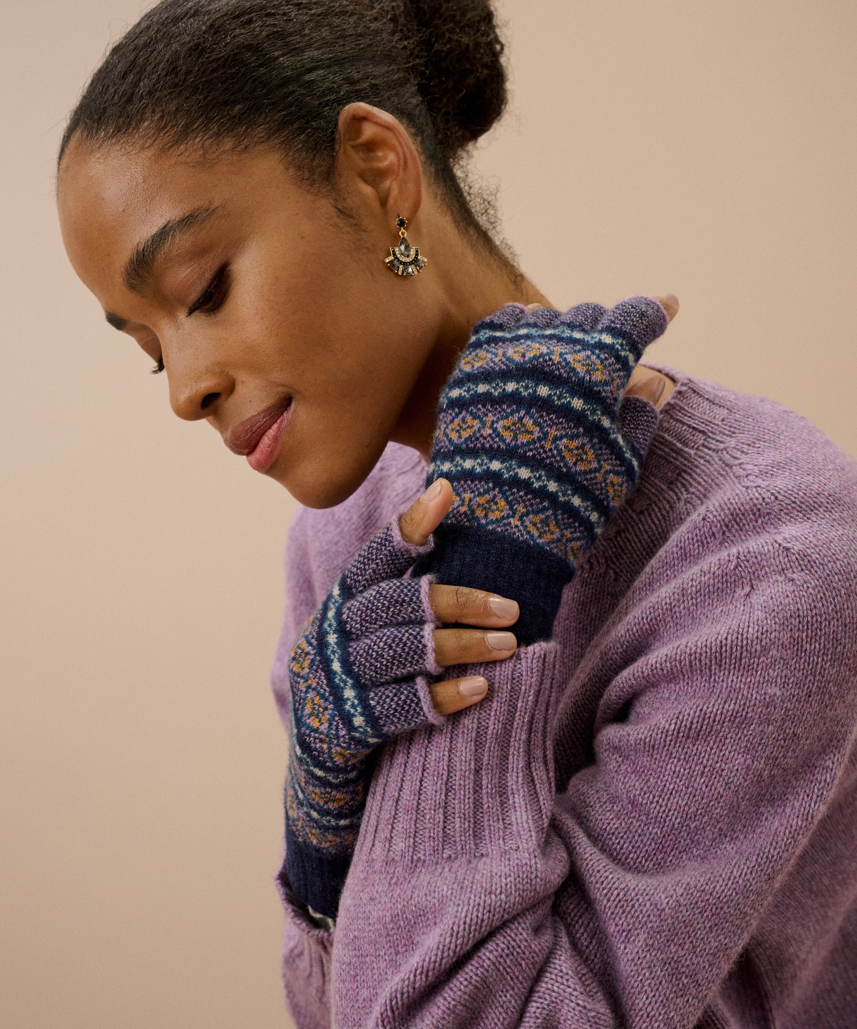 Women's Cashmere Folk Fingerless Gloves