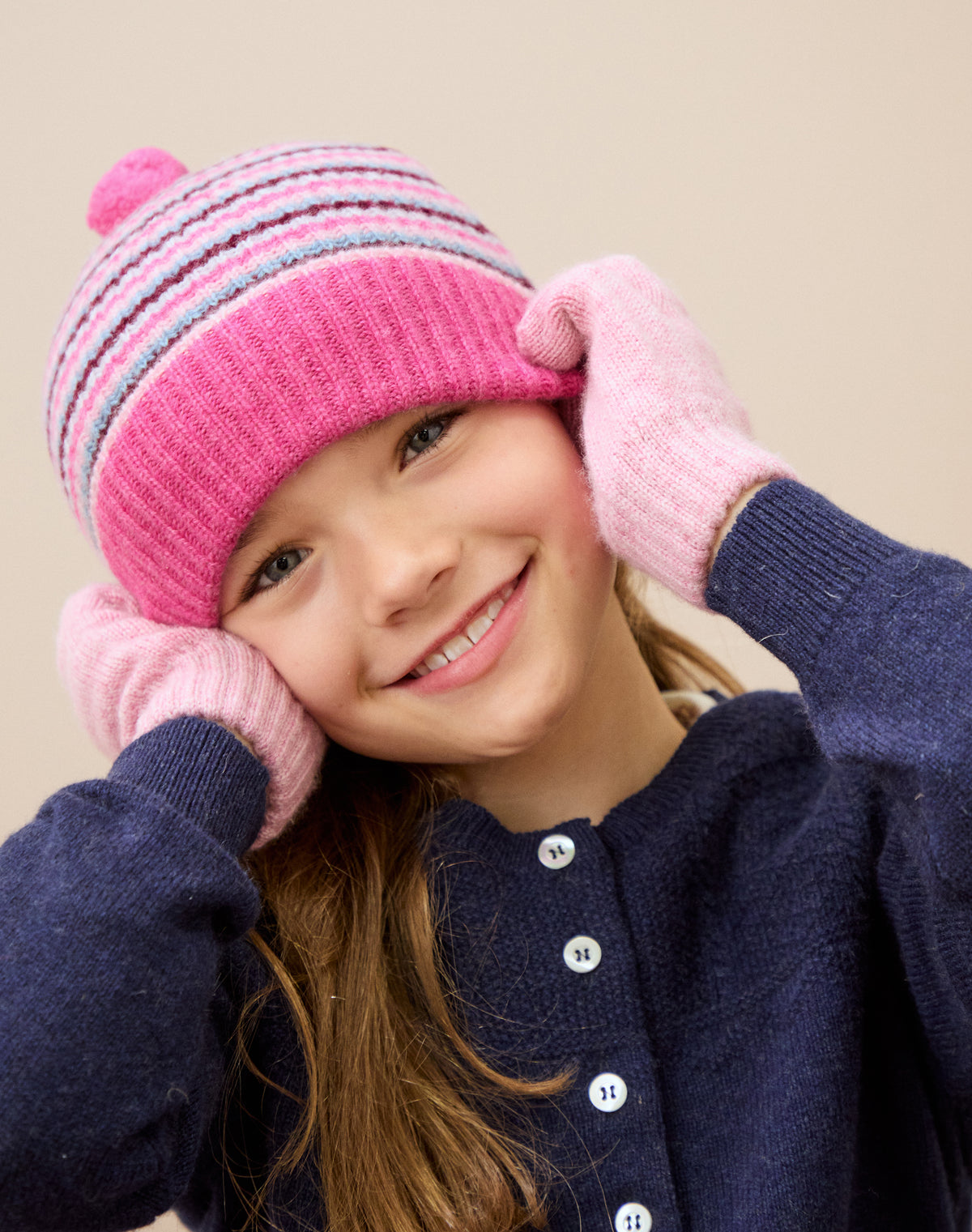 Cashmere Stripy Pompom Hat