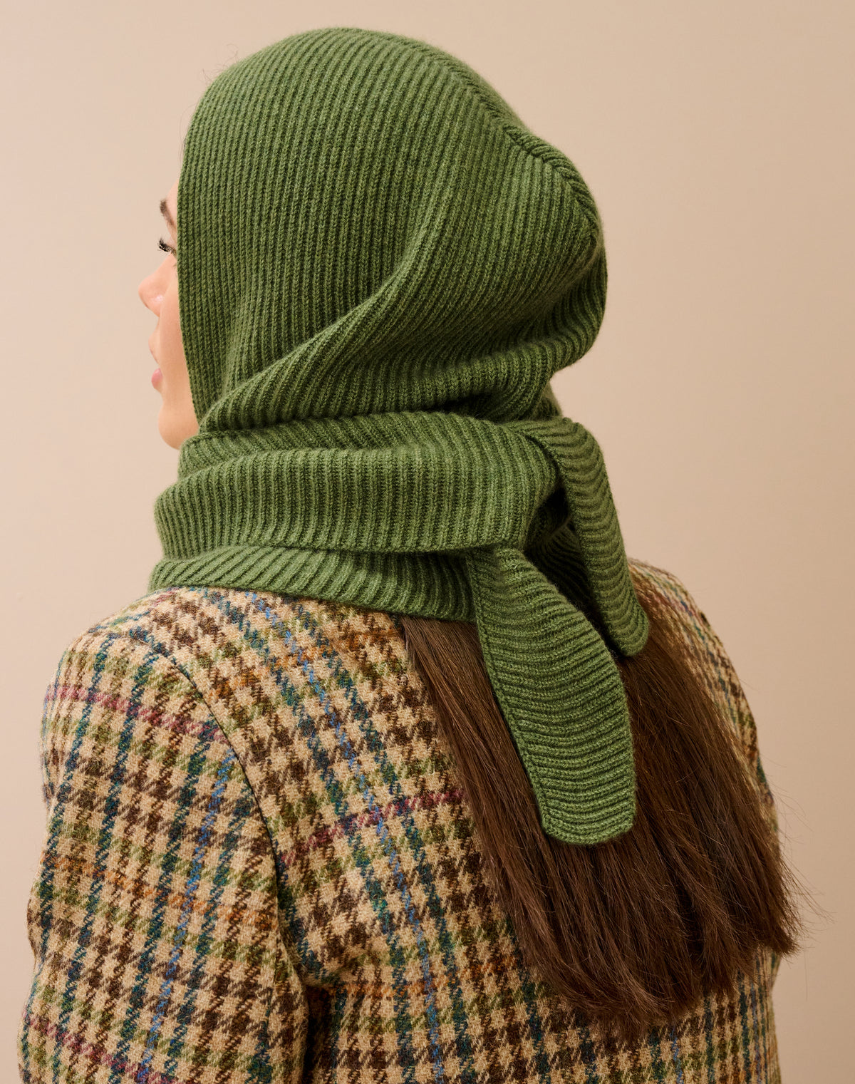 Cashmere Ribbed Hooded Scarf