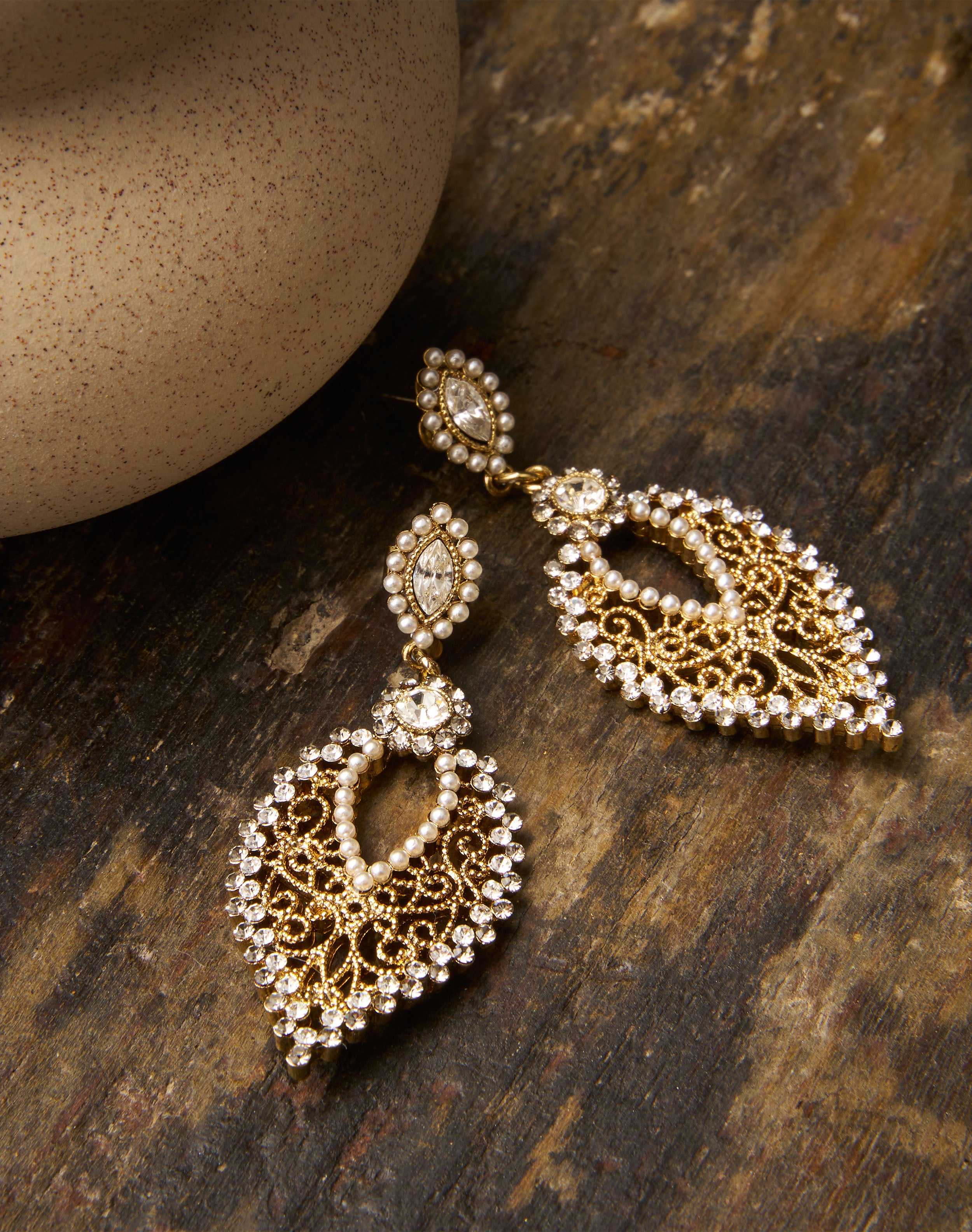 Crystal & Pearl Filigree Drop Earrings
