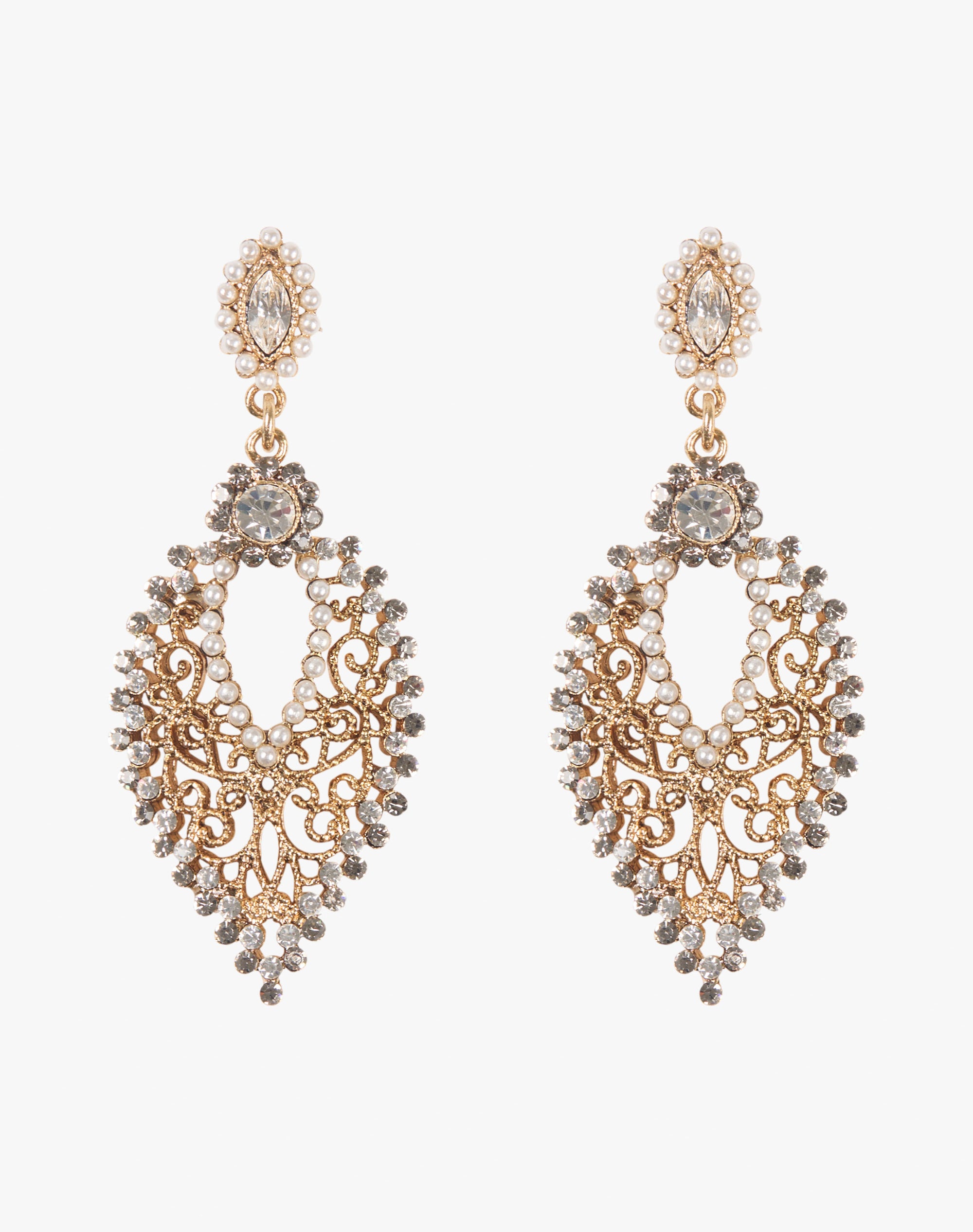 Crystal & Pearl Filigree Drop Earrings