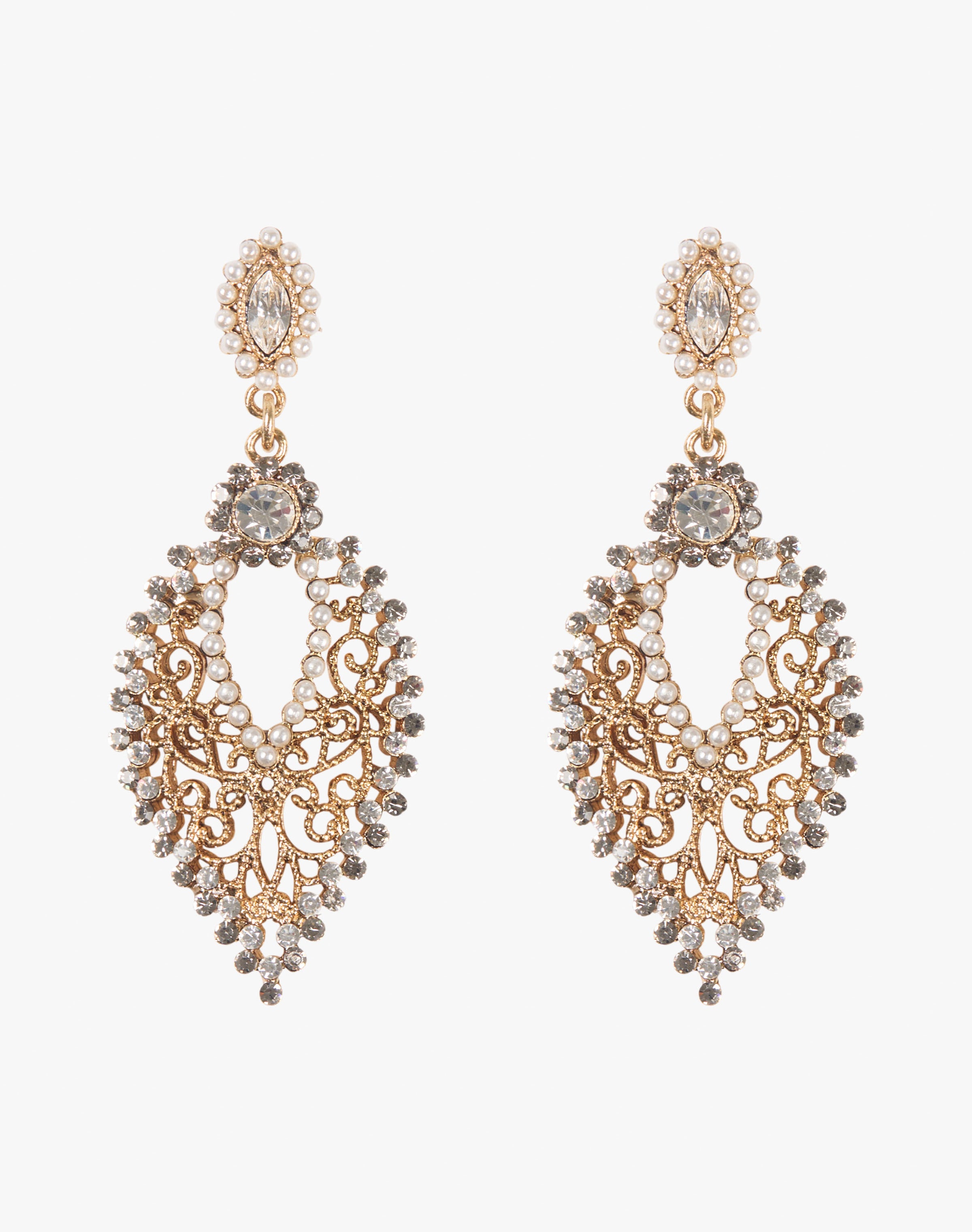 Crystal & Pearl Filigree Drop Earrings