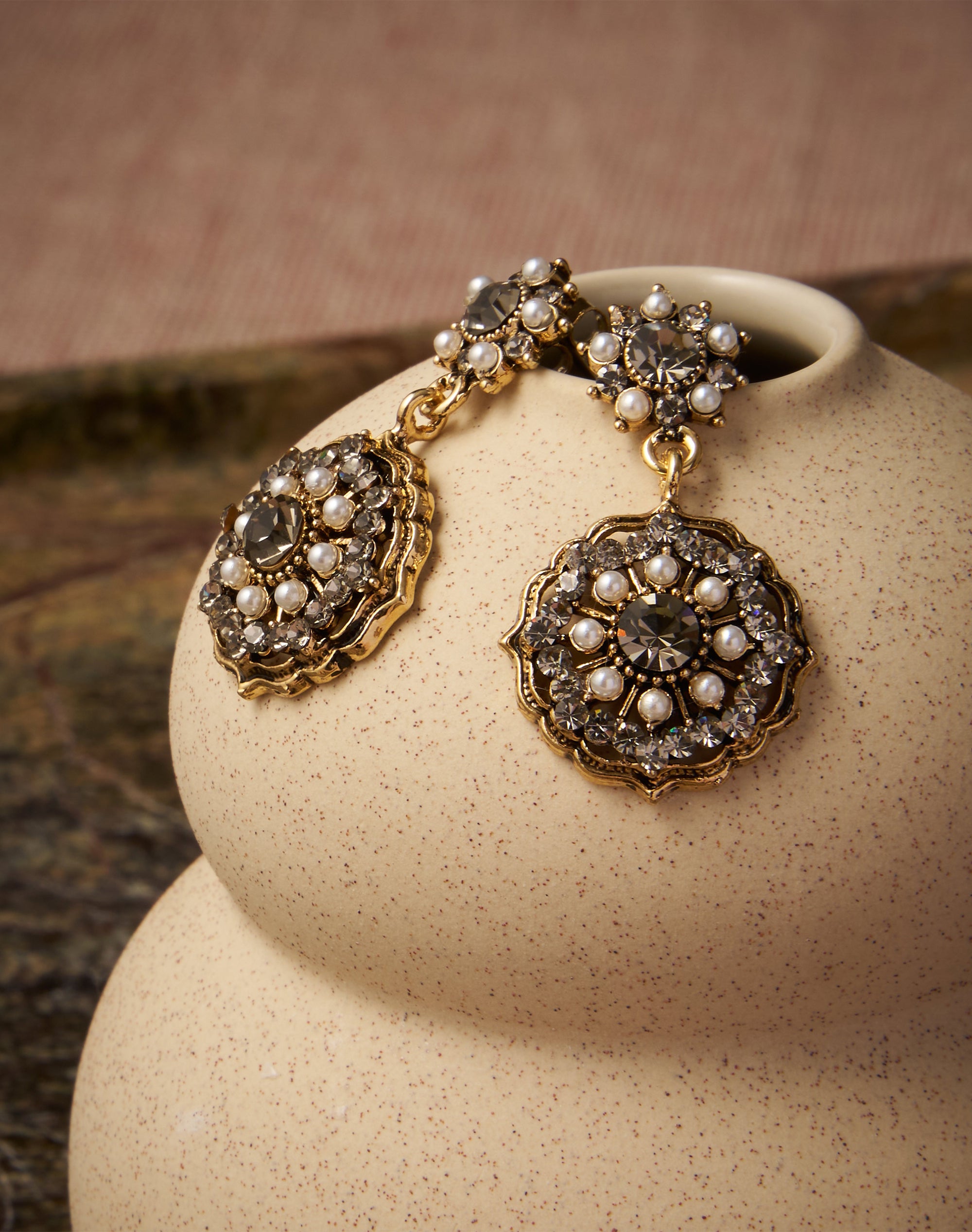 Antique Crystal & Pearl Drop Earrings
