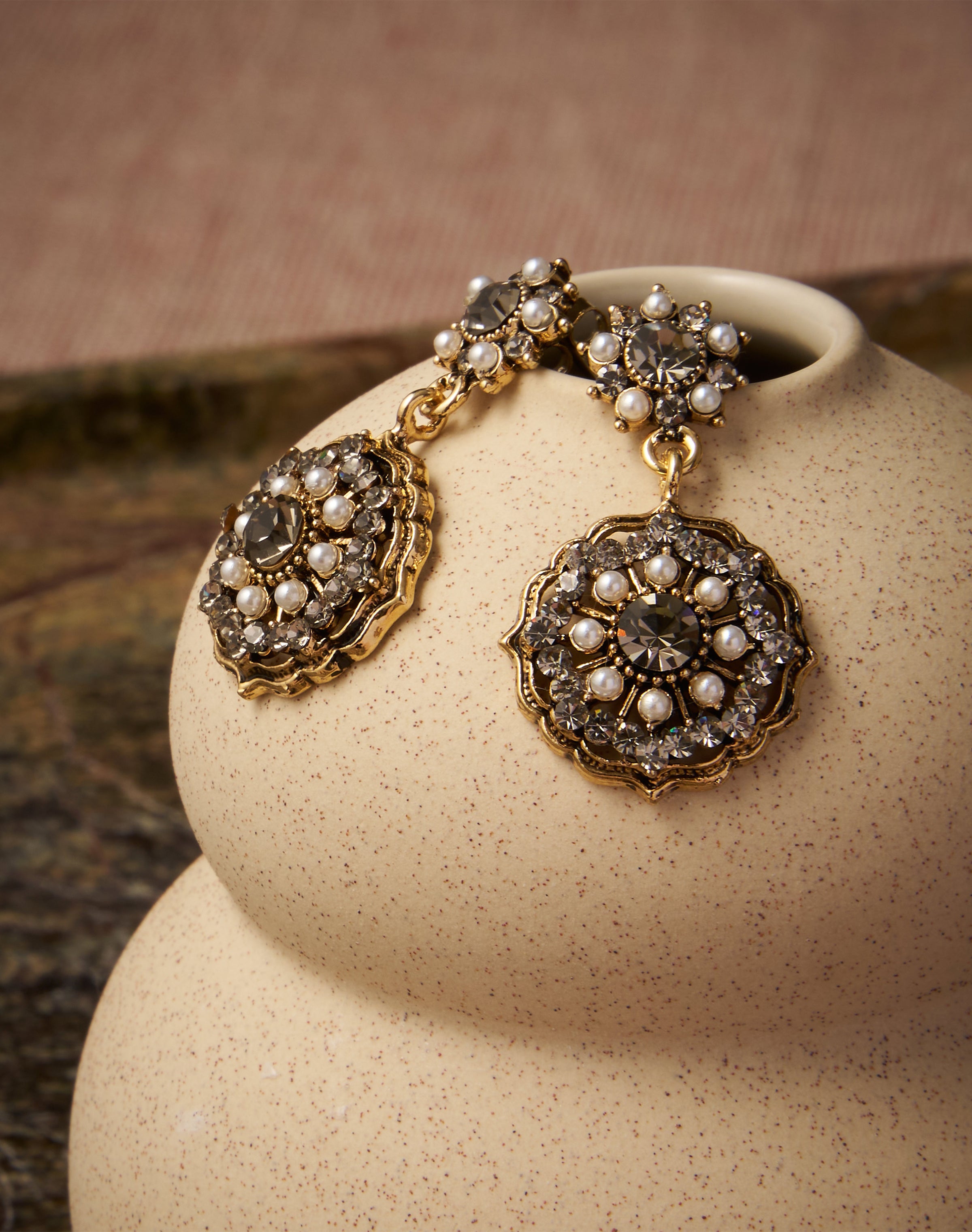 Antique Crystal & Pearl Drop Earrings