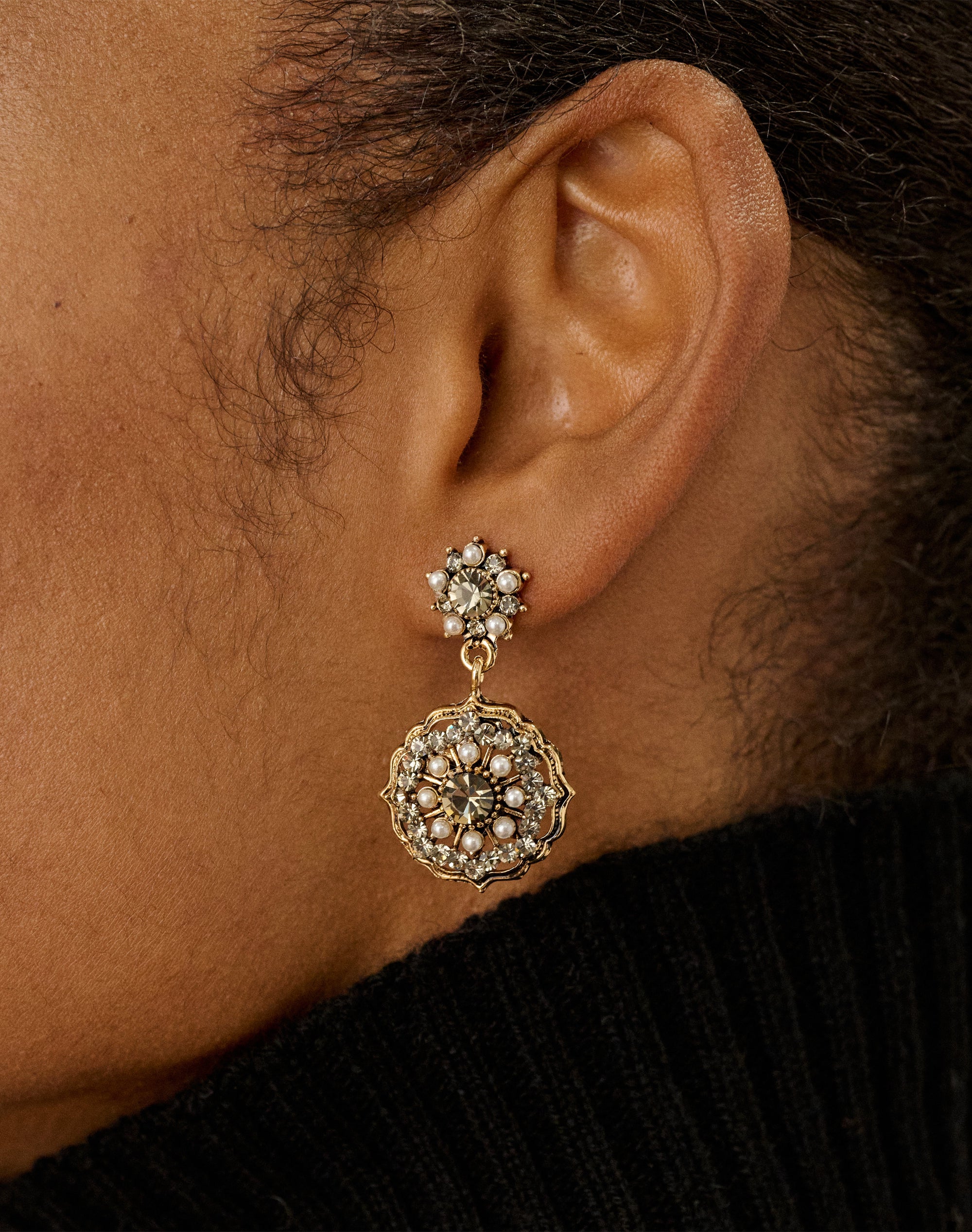 Antique Crystal & Pearl Drop Earrings