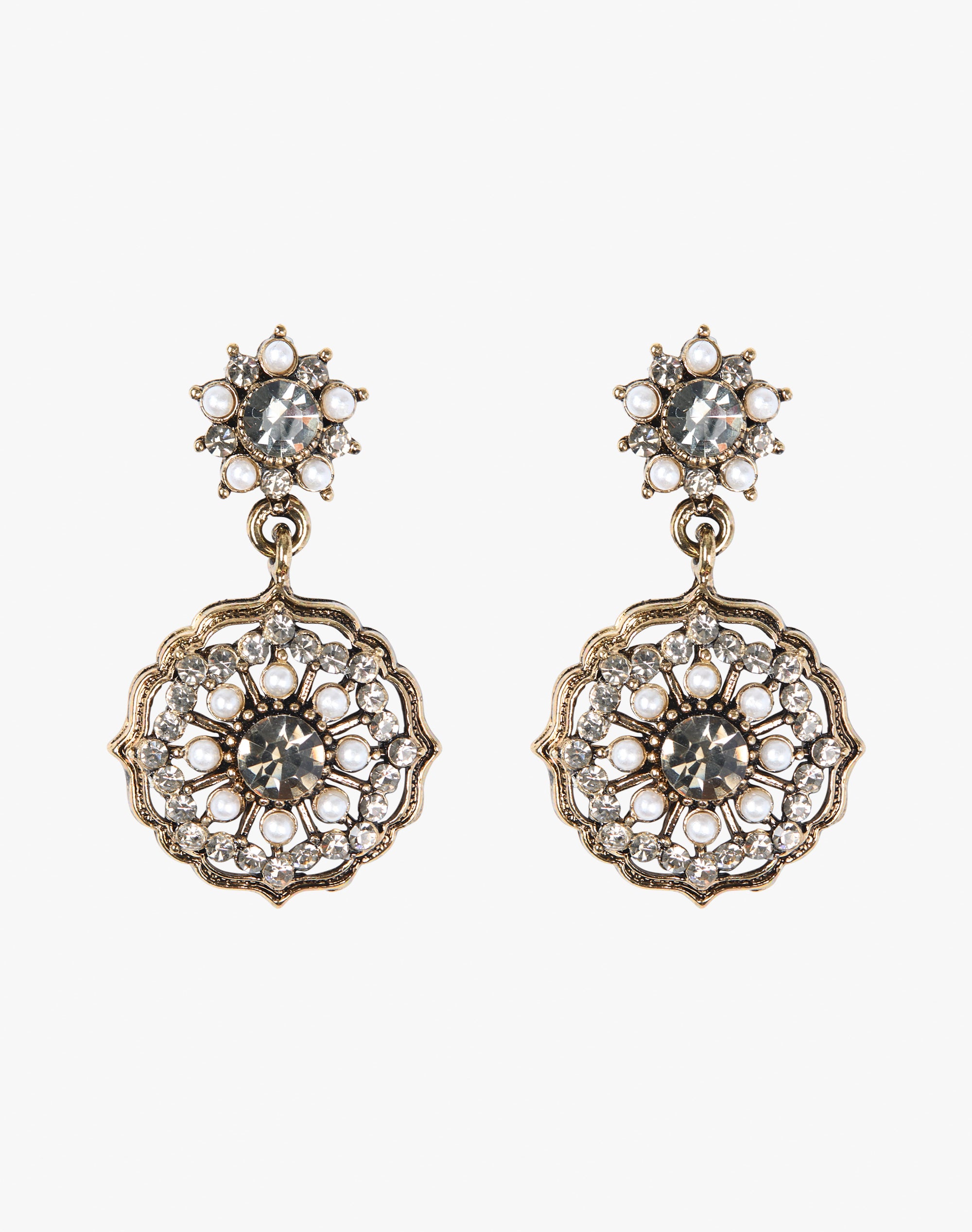 Antique Crystal & Pearl Drop Earrings
