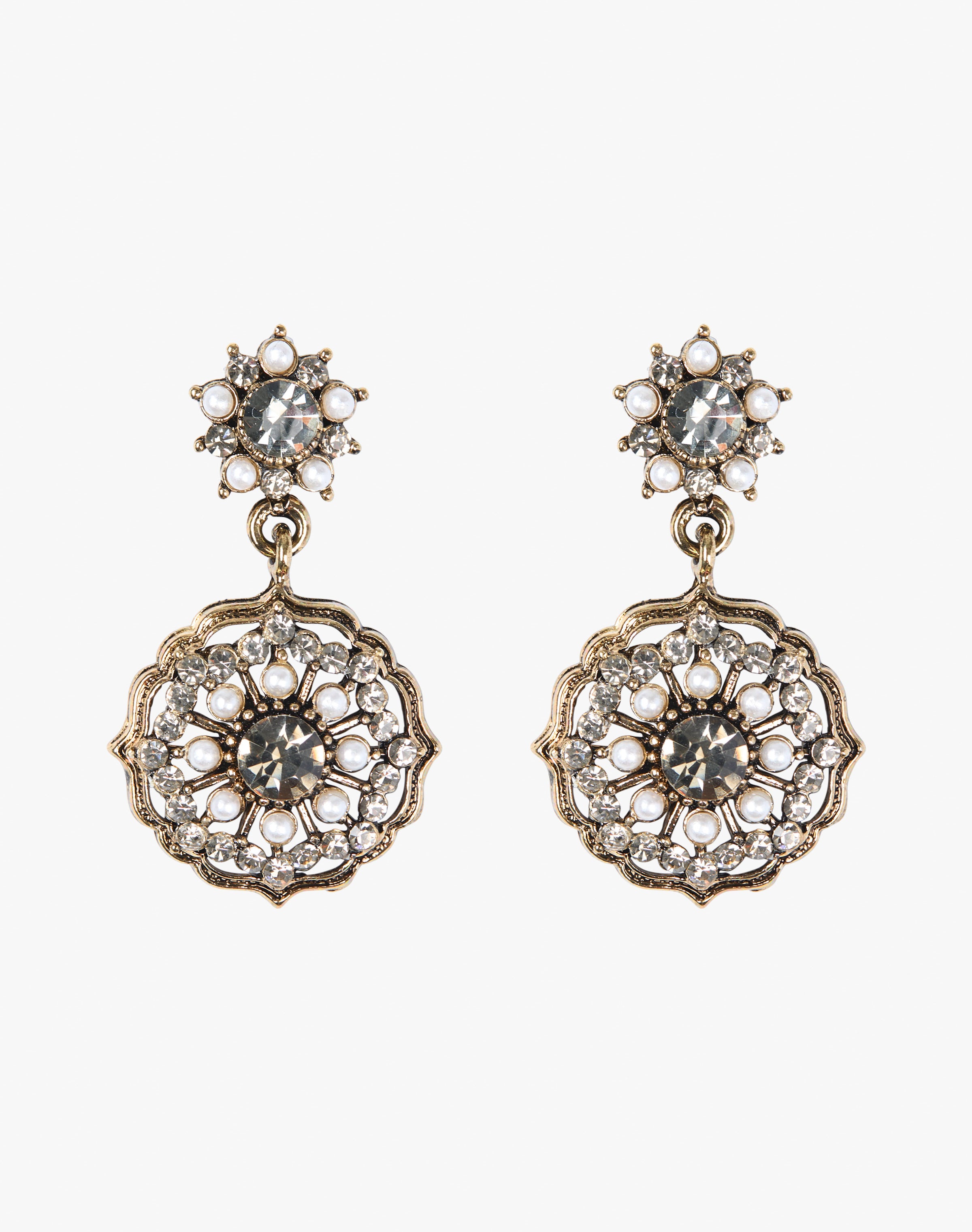 Antique Crystal & Pearl Drop Earrings
