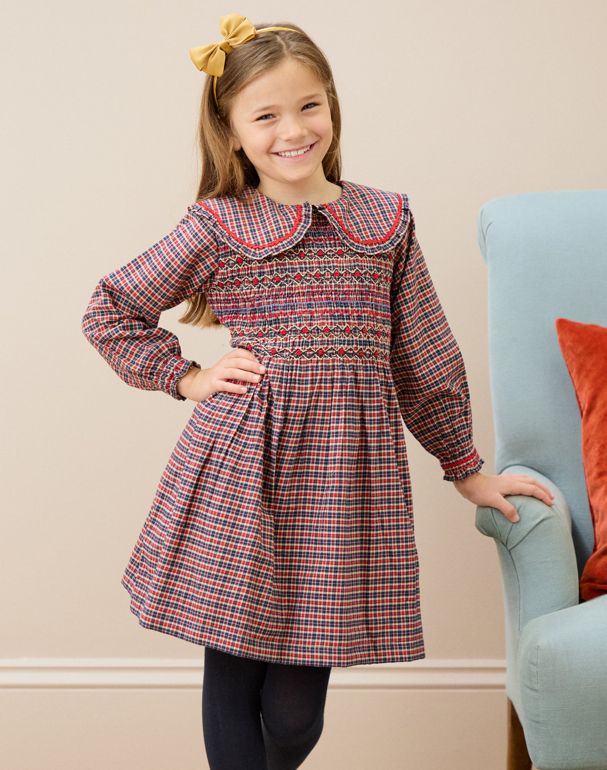 Smocked Mini Check Dress