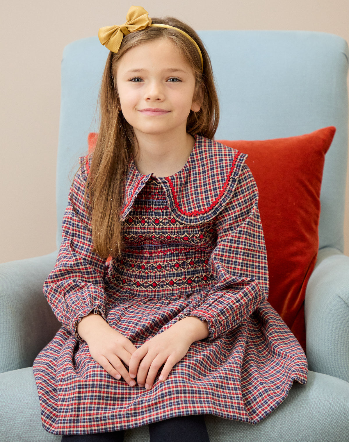 Smocked Mini Check Dress