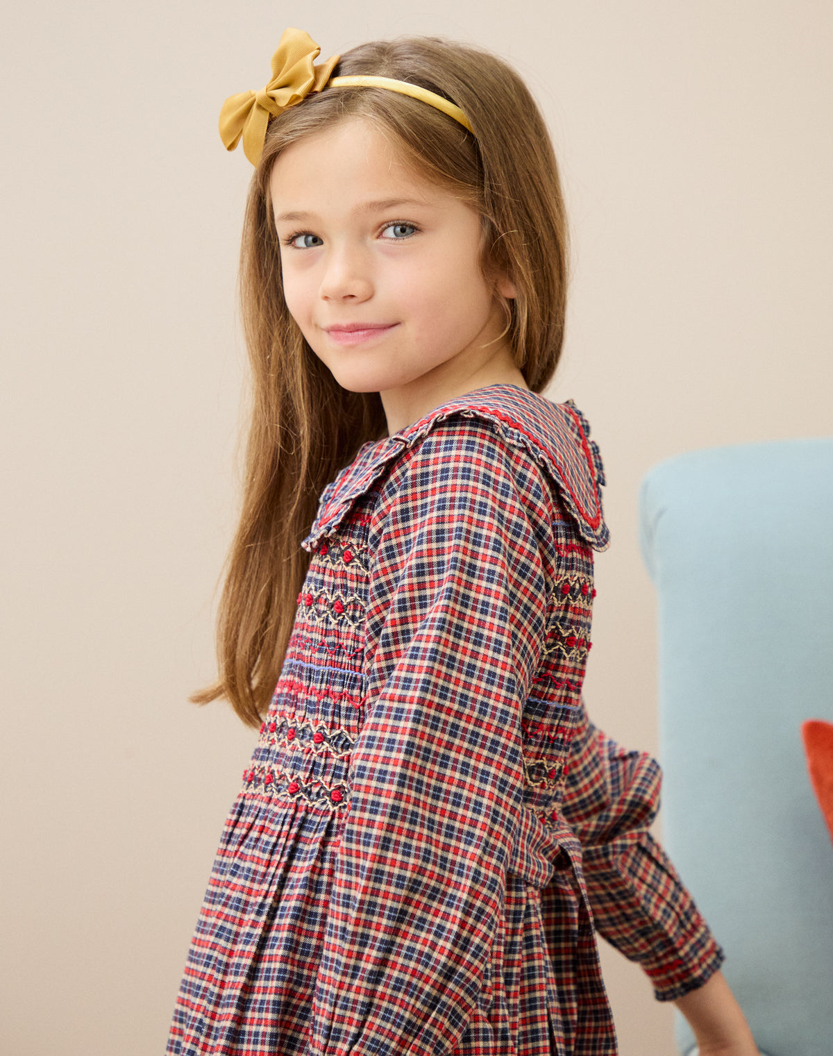 Smocked Mini Check Dress