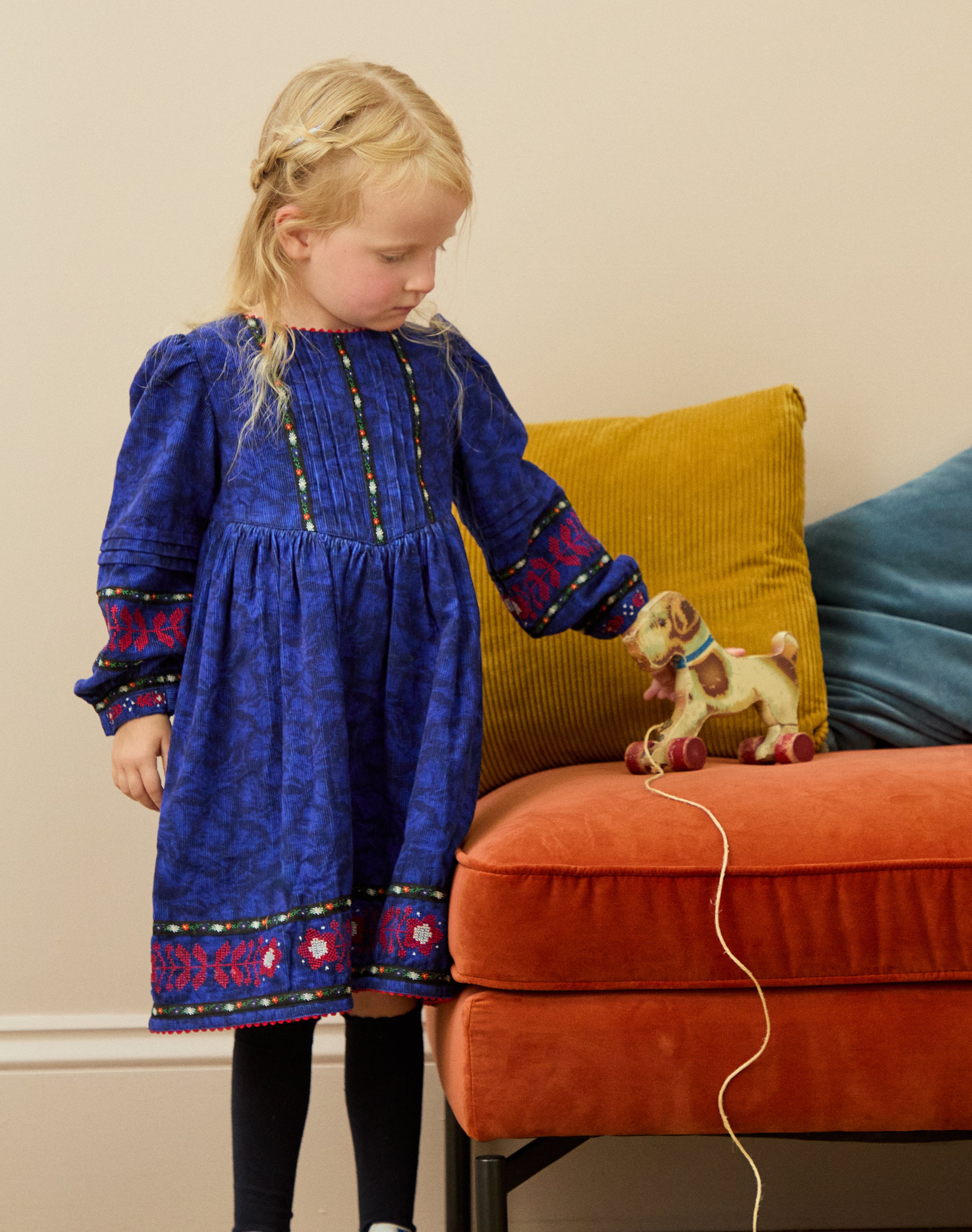 Organic Corduroy Feather Print Dress