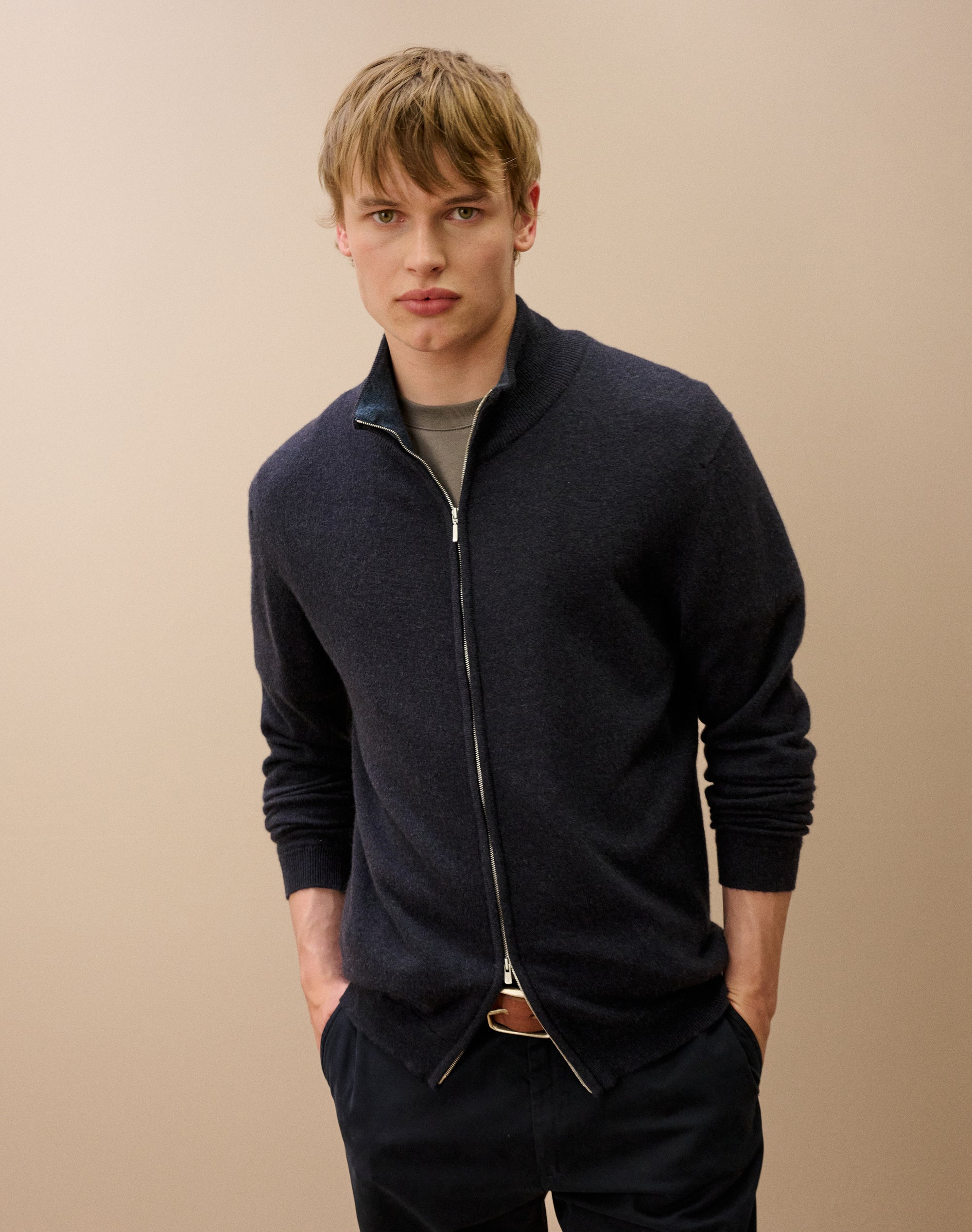 Cashmere Zip Turtle Neck Cardigan