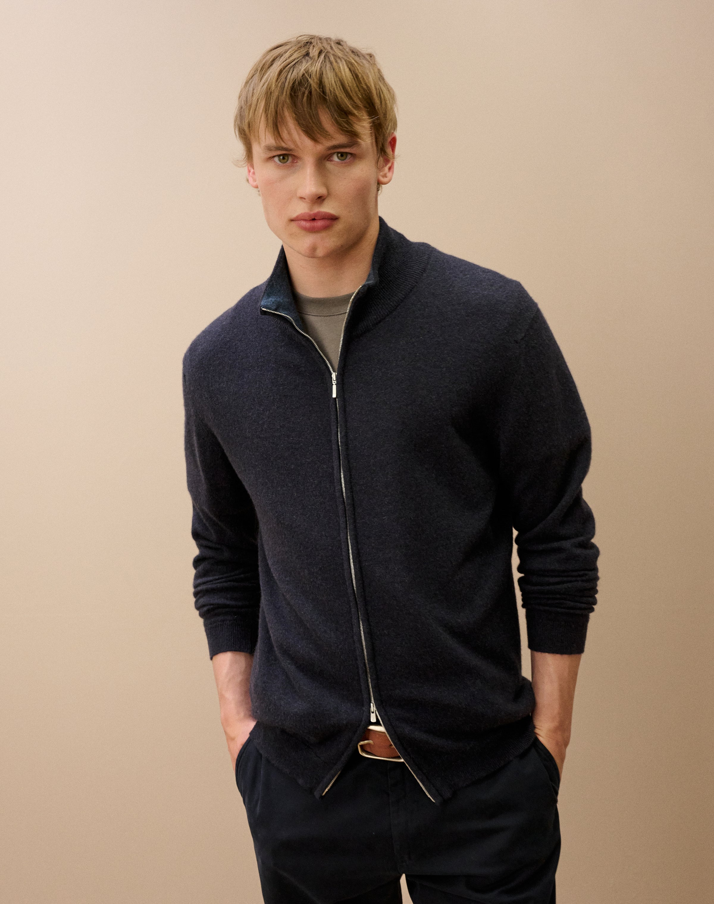 Cashmere Zip Turtle Neck Cardigan