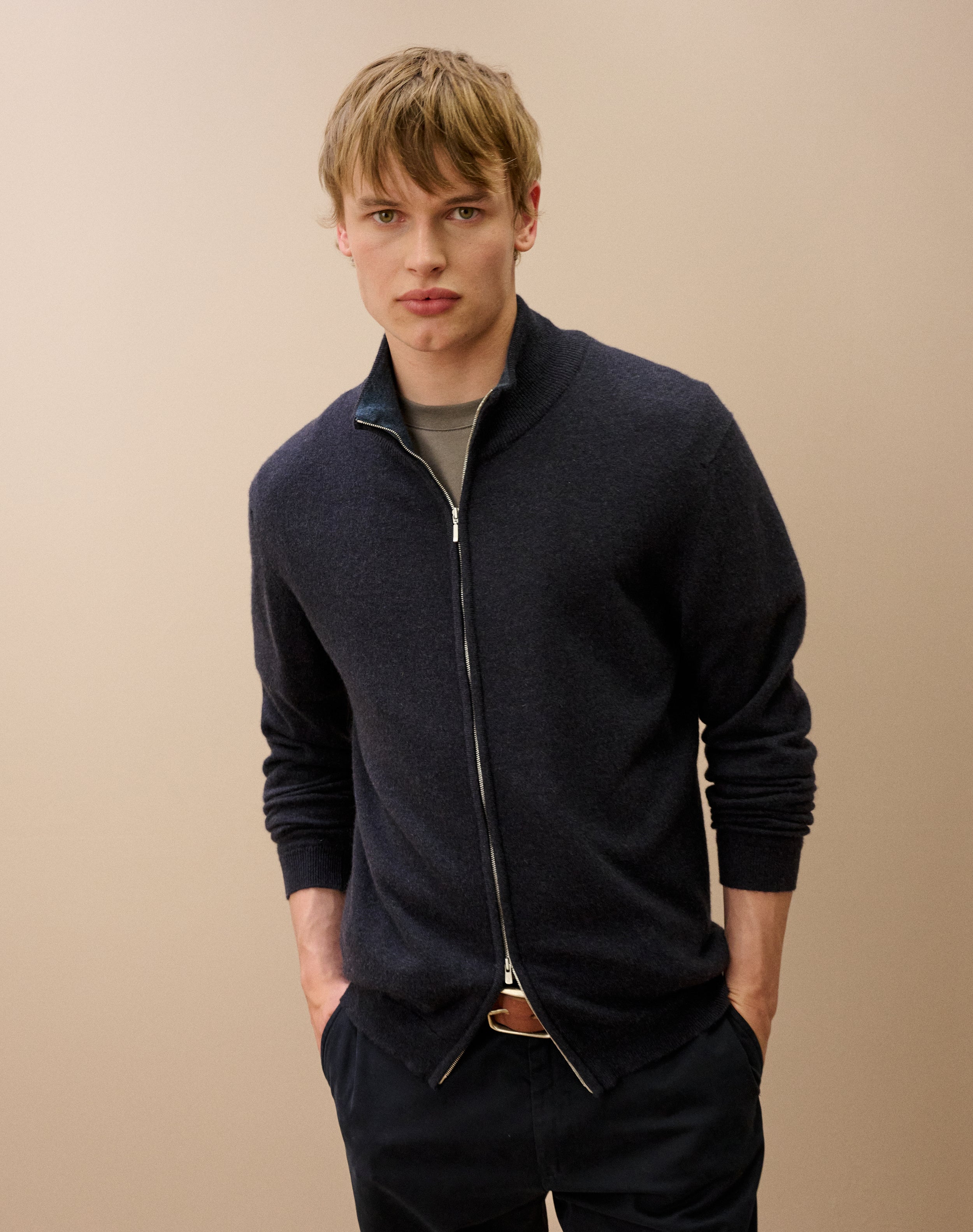 Cashmere Zip Turtle Neck Cardigan