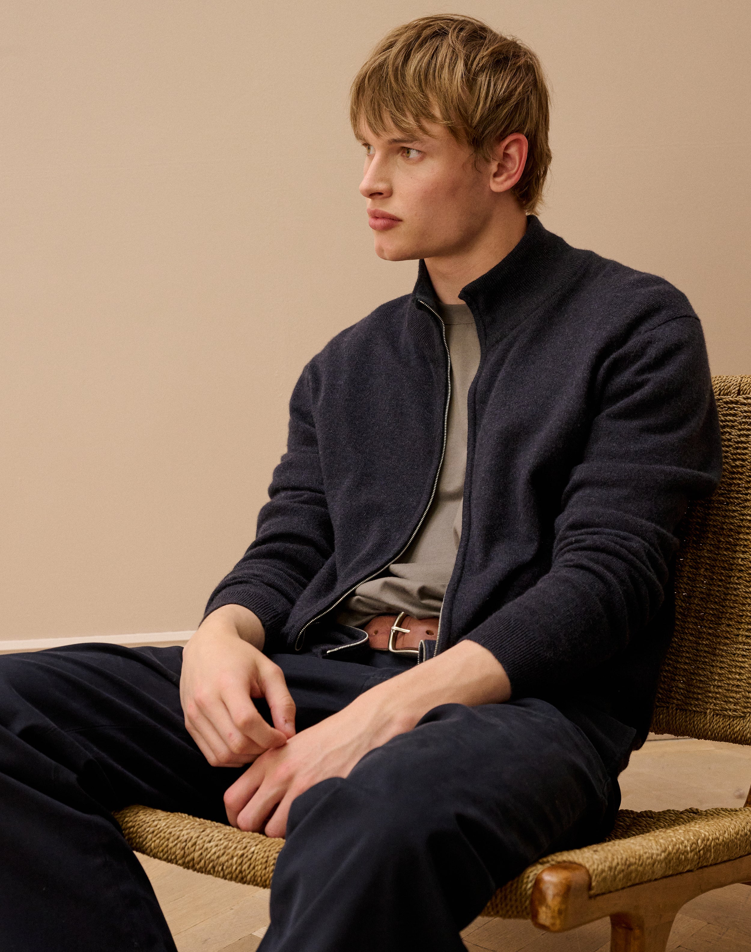 Cashmere Zip Turtle Neck Cardigan