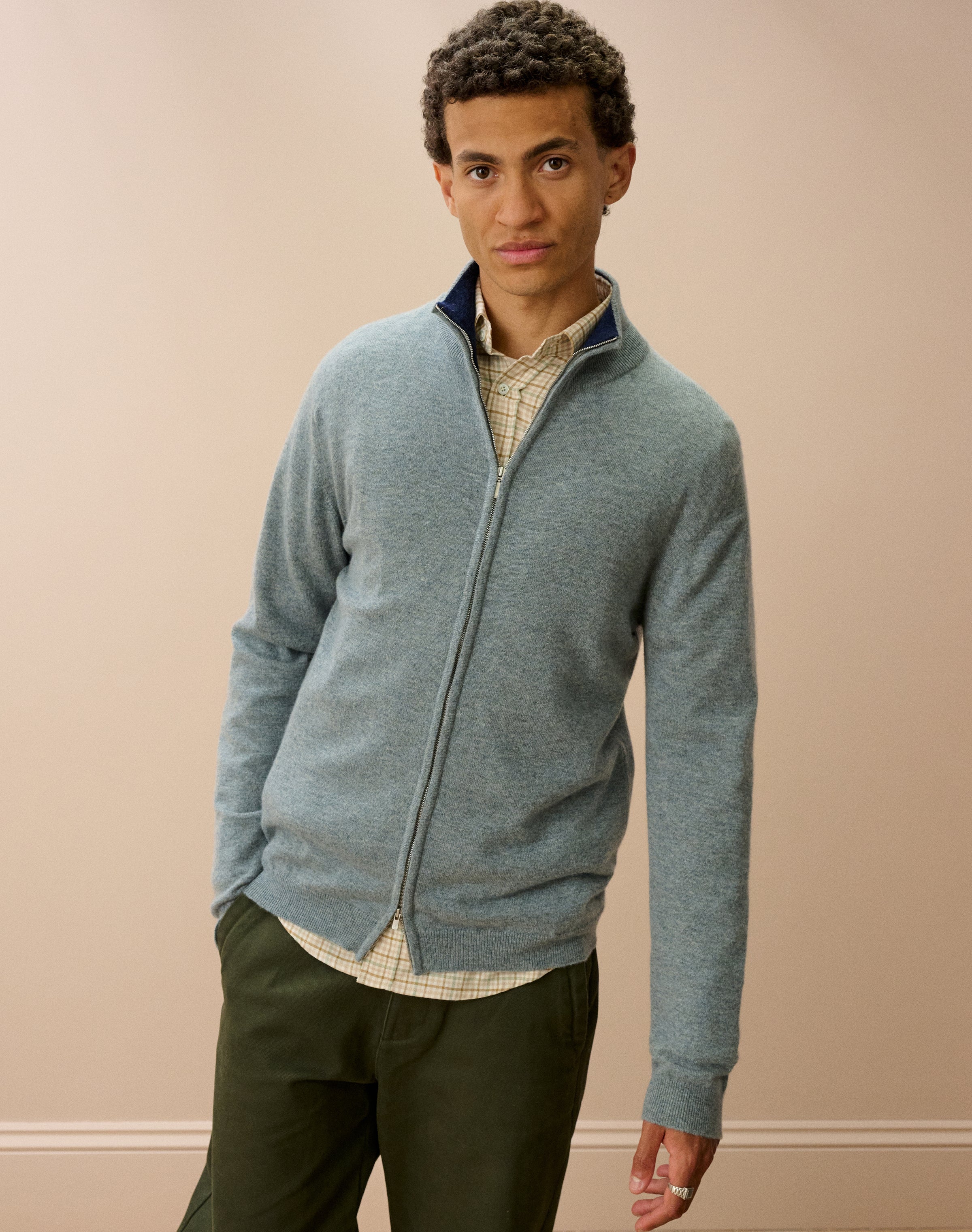 Cashmere Zip Turtle Neck Cardigan
