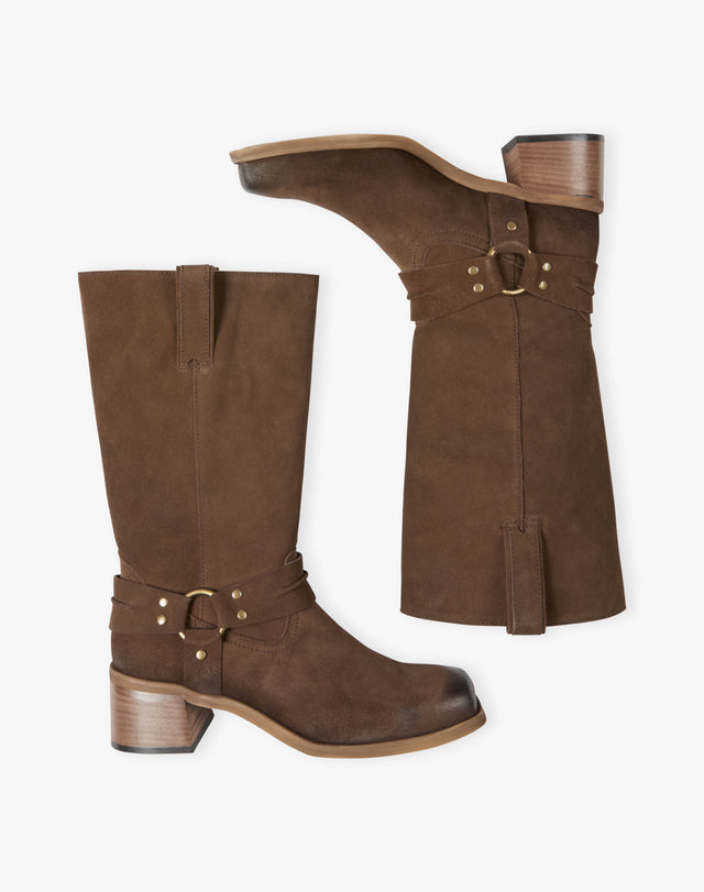 Suede Buckle Boots