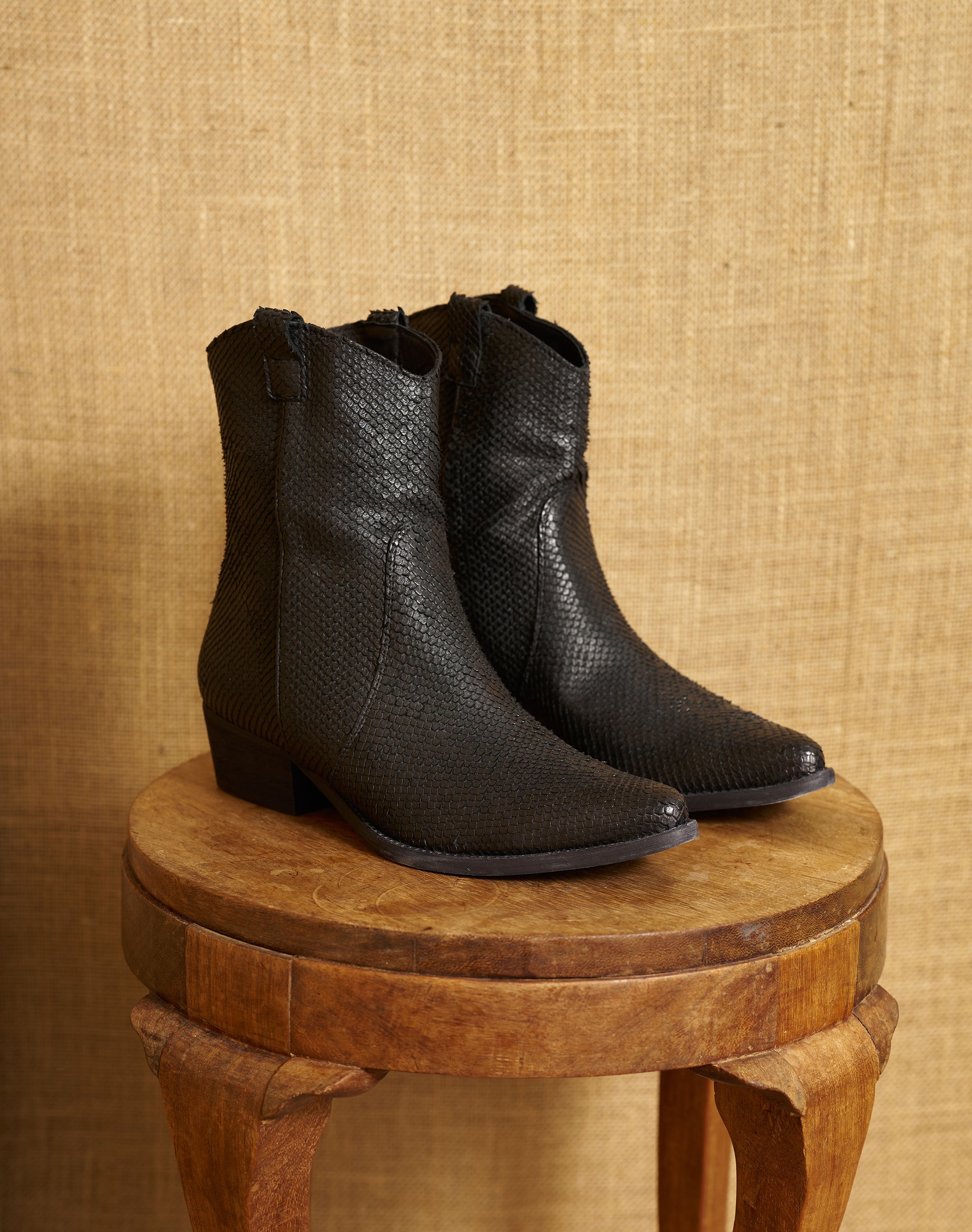 Textured Leather Ankle Boots