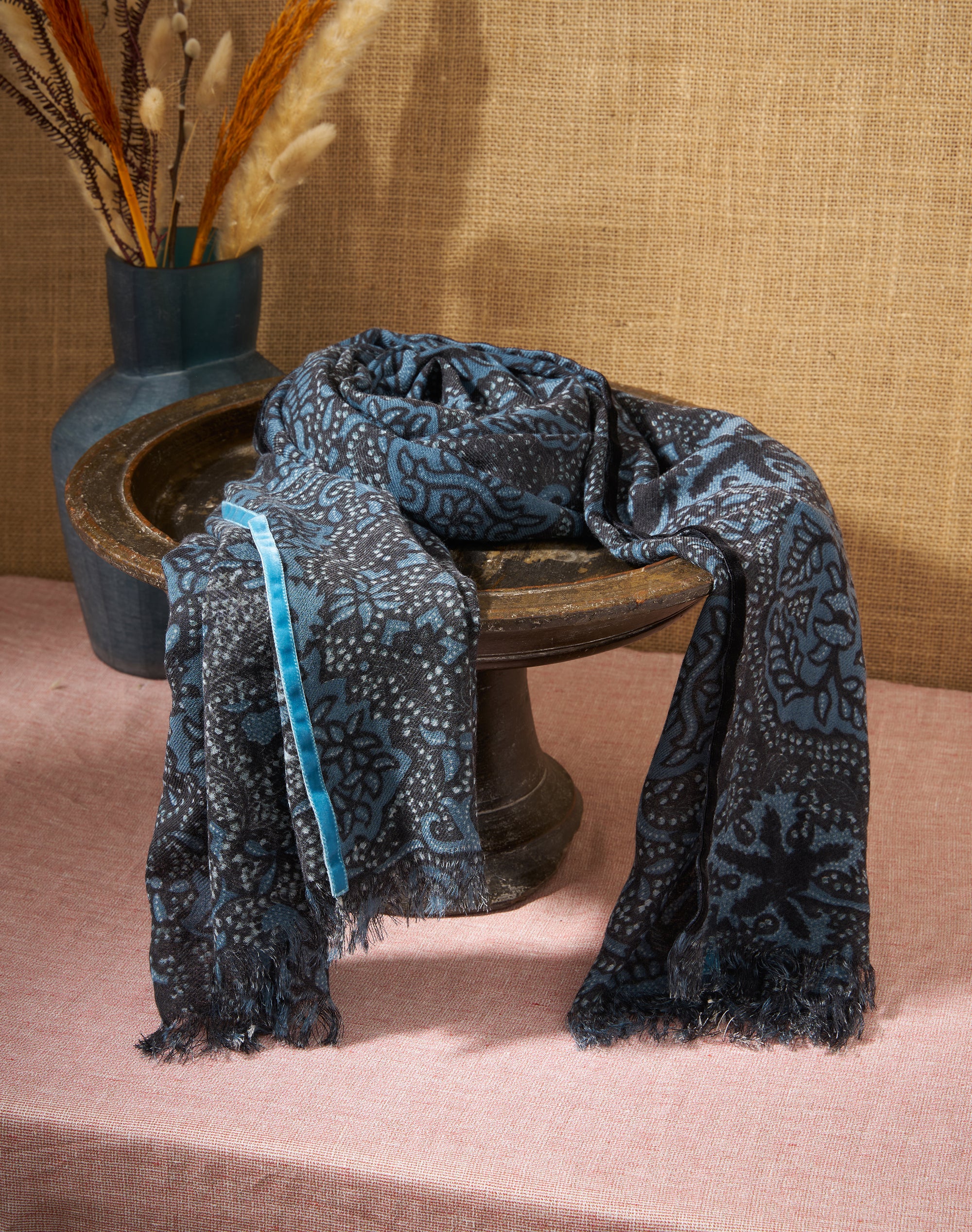 Velvet Trim Botanic Wool Stole