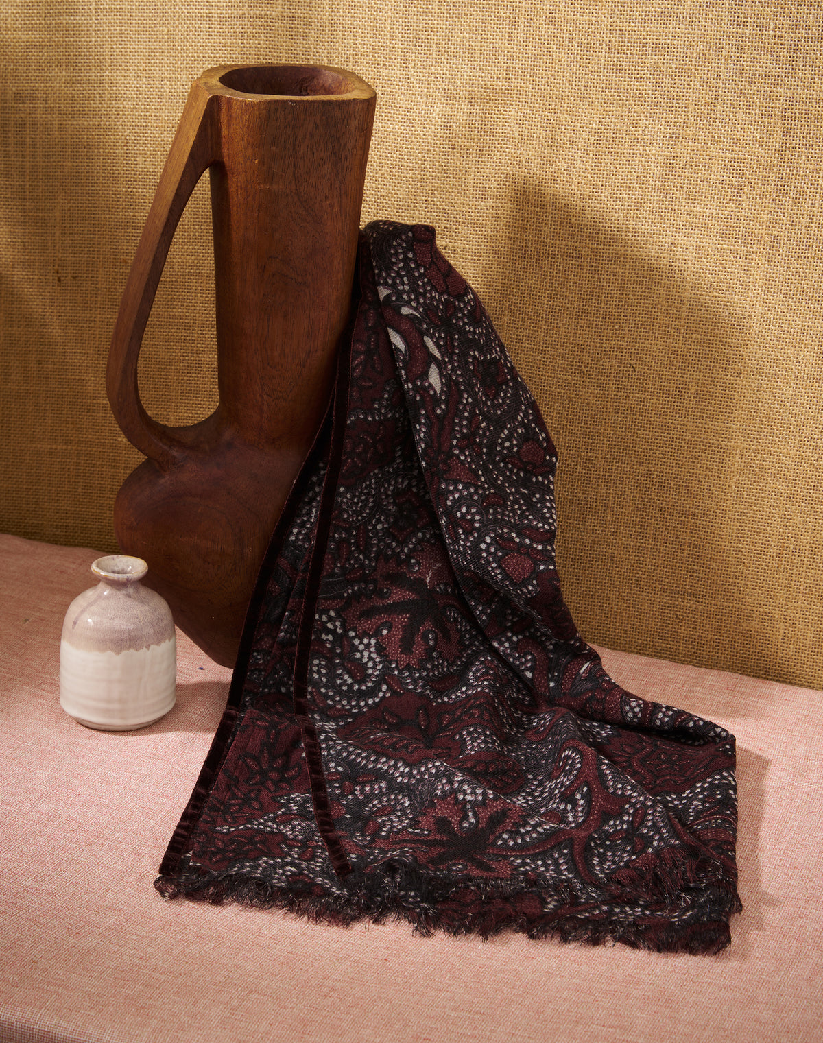 Velvet Trim Botanic Wool Stole
