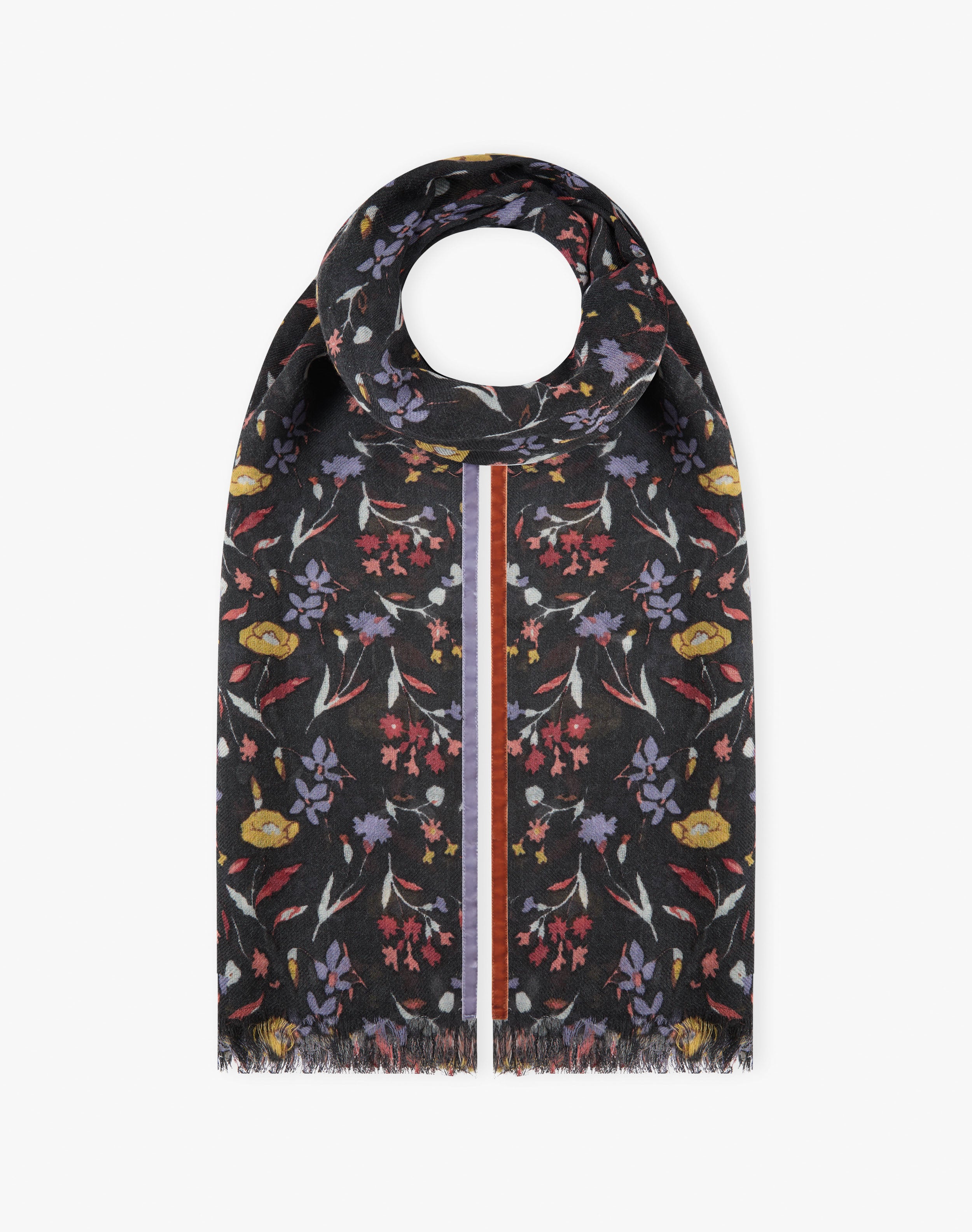 Velvet Trim Botanic Wool Stole