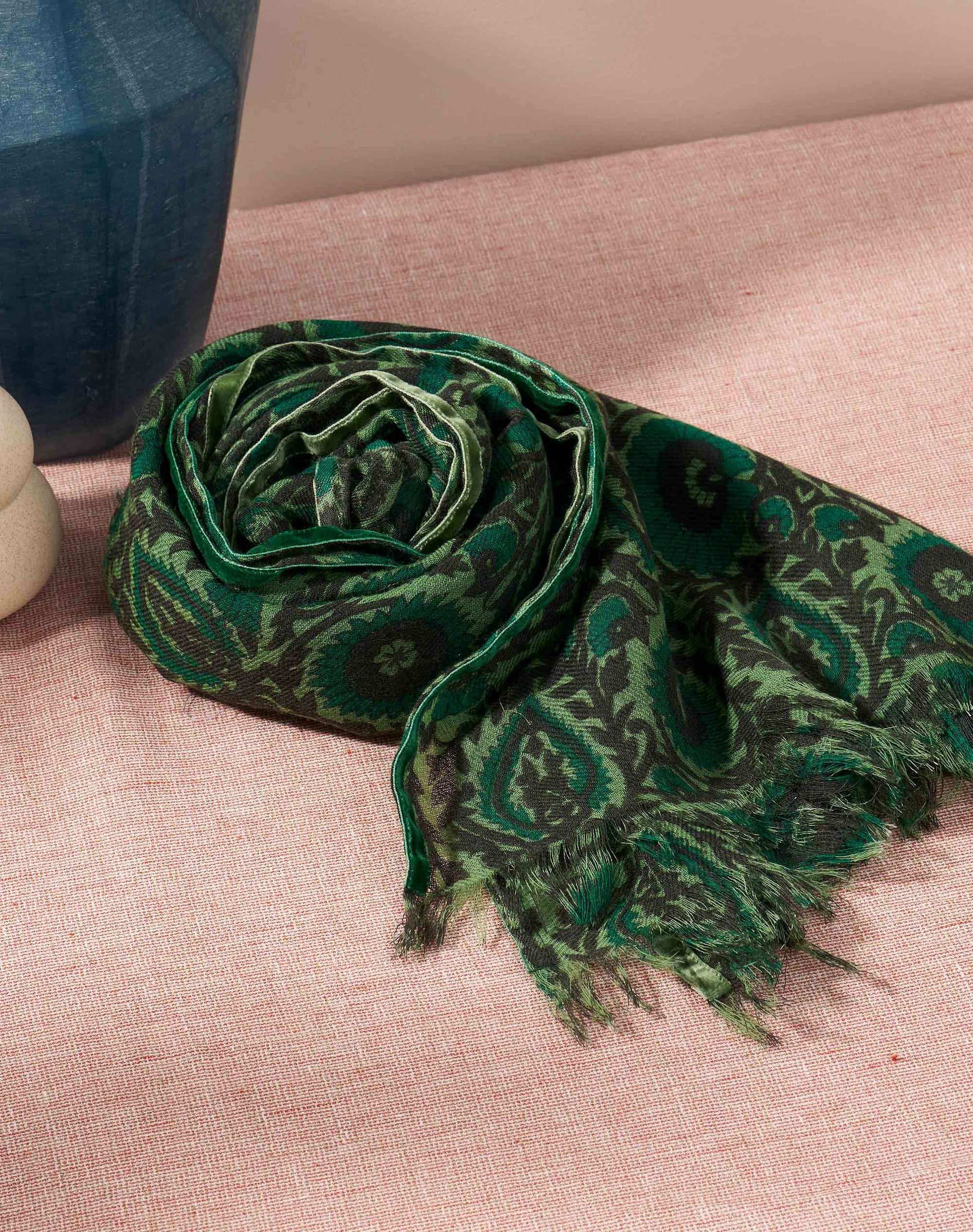 Velvet Trim Botanic Wool Stole