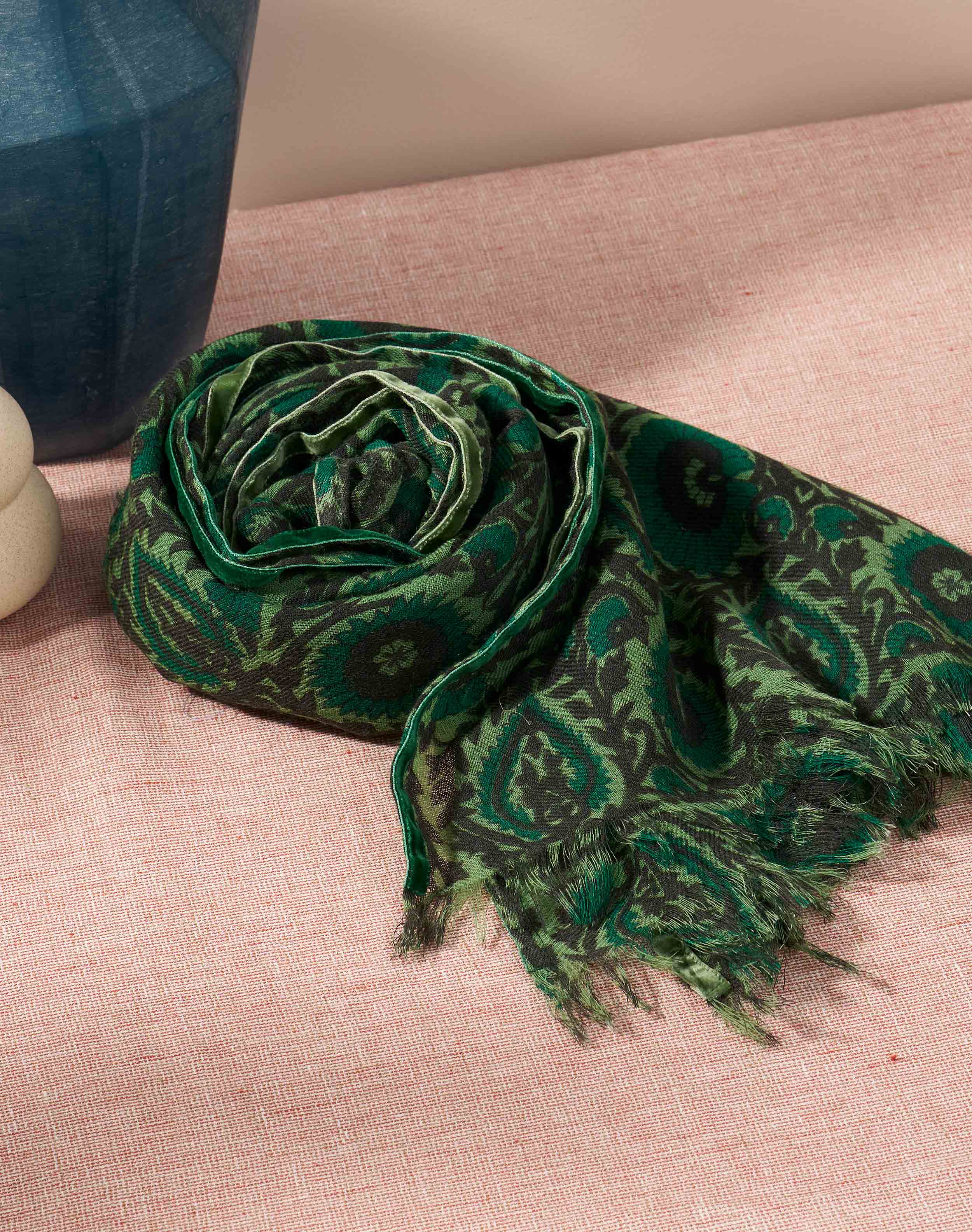 Velvet Trim Botanic Wool Stole