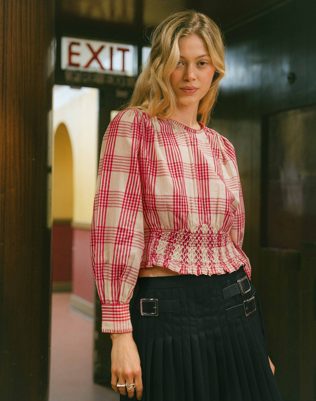 The Check Smocked Top