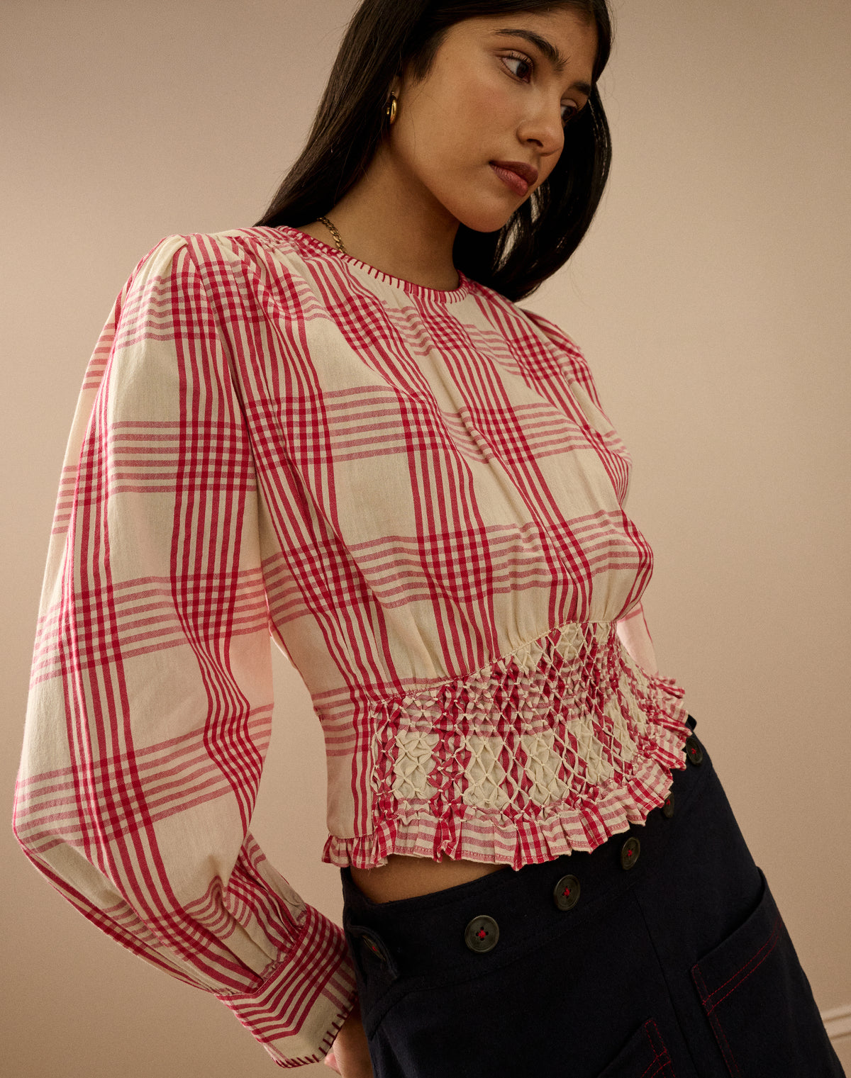 The Check Smocked Top