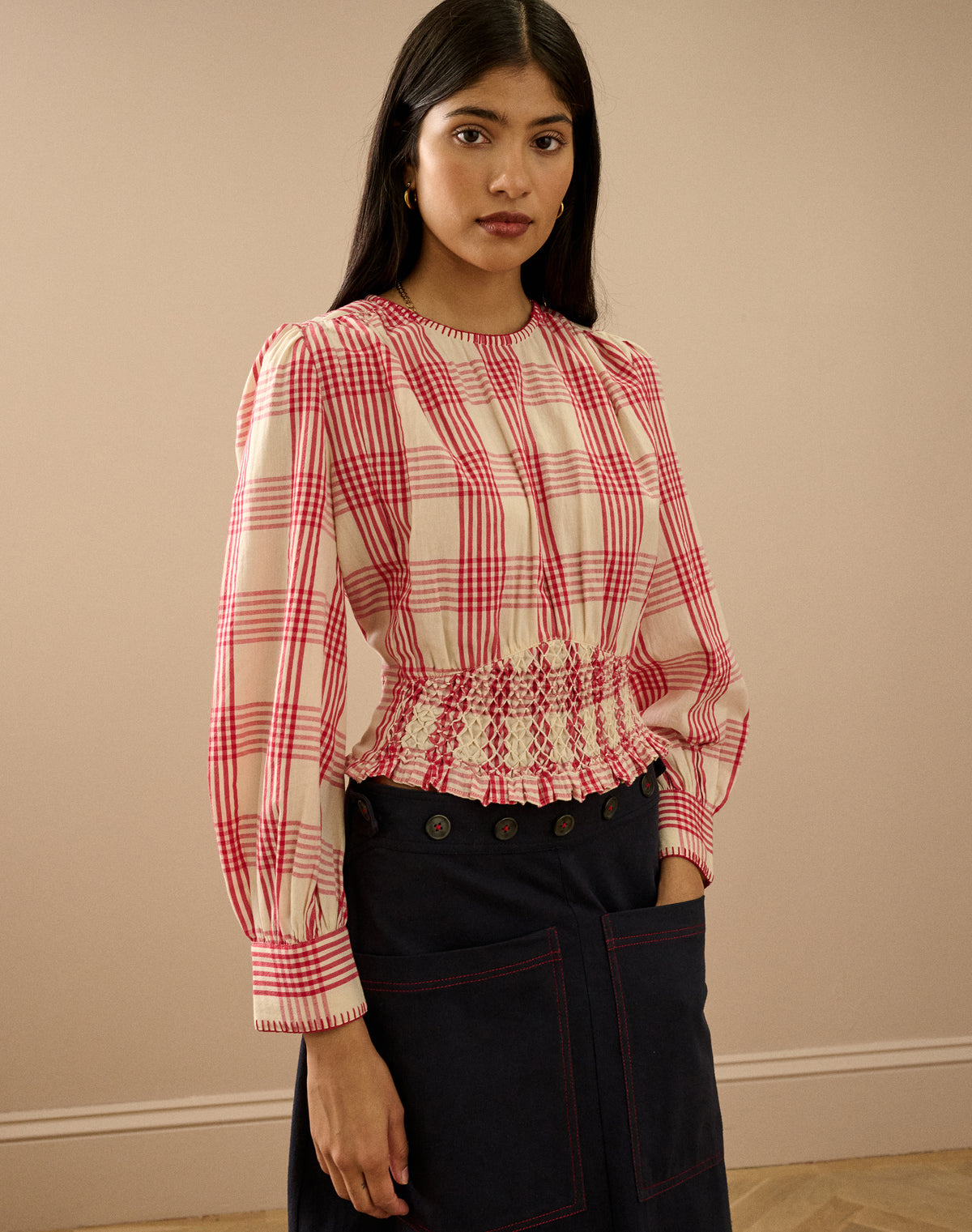 The Check Smocked Top