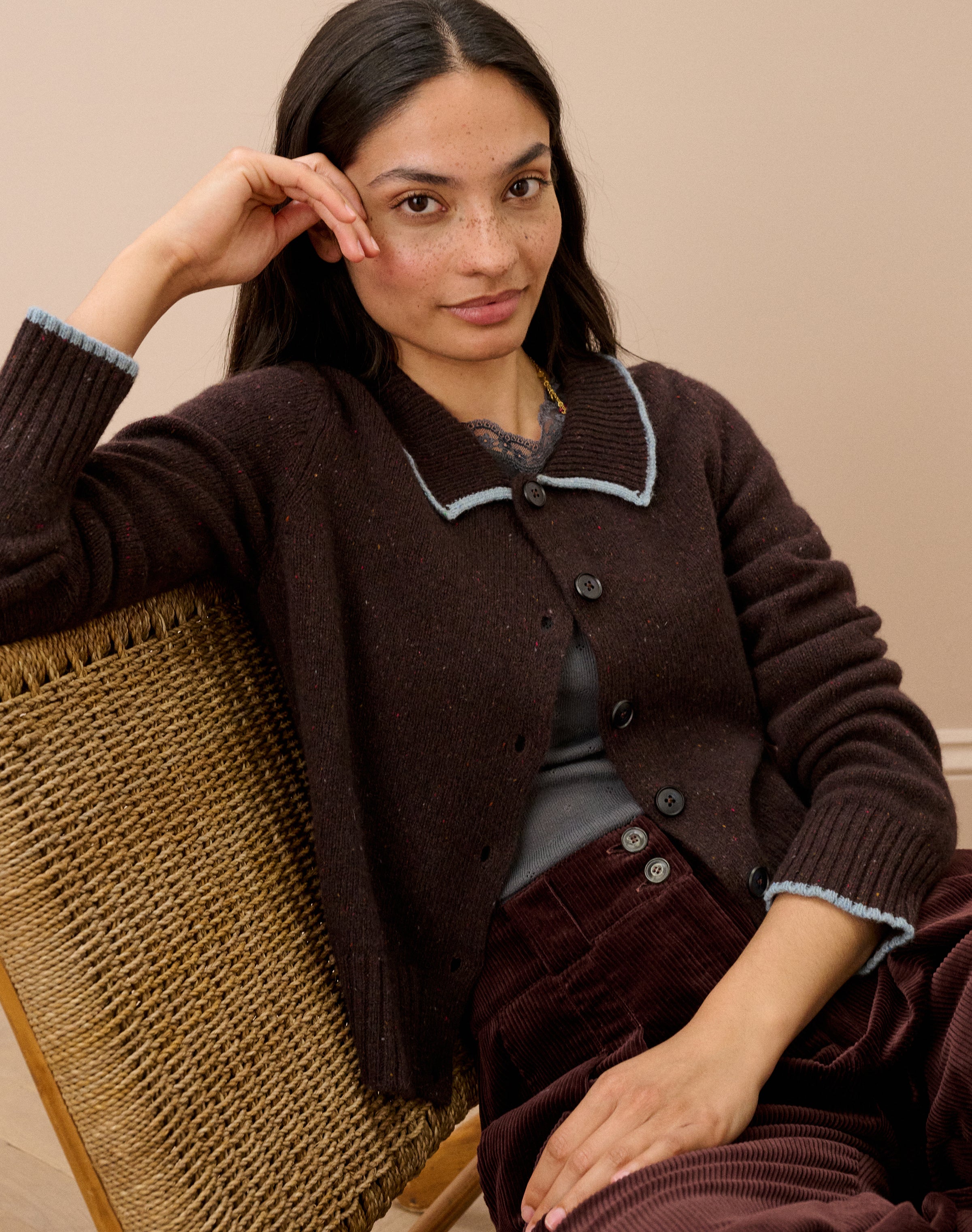 Wool Donegal Collared Cardigan