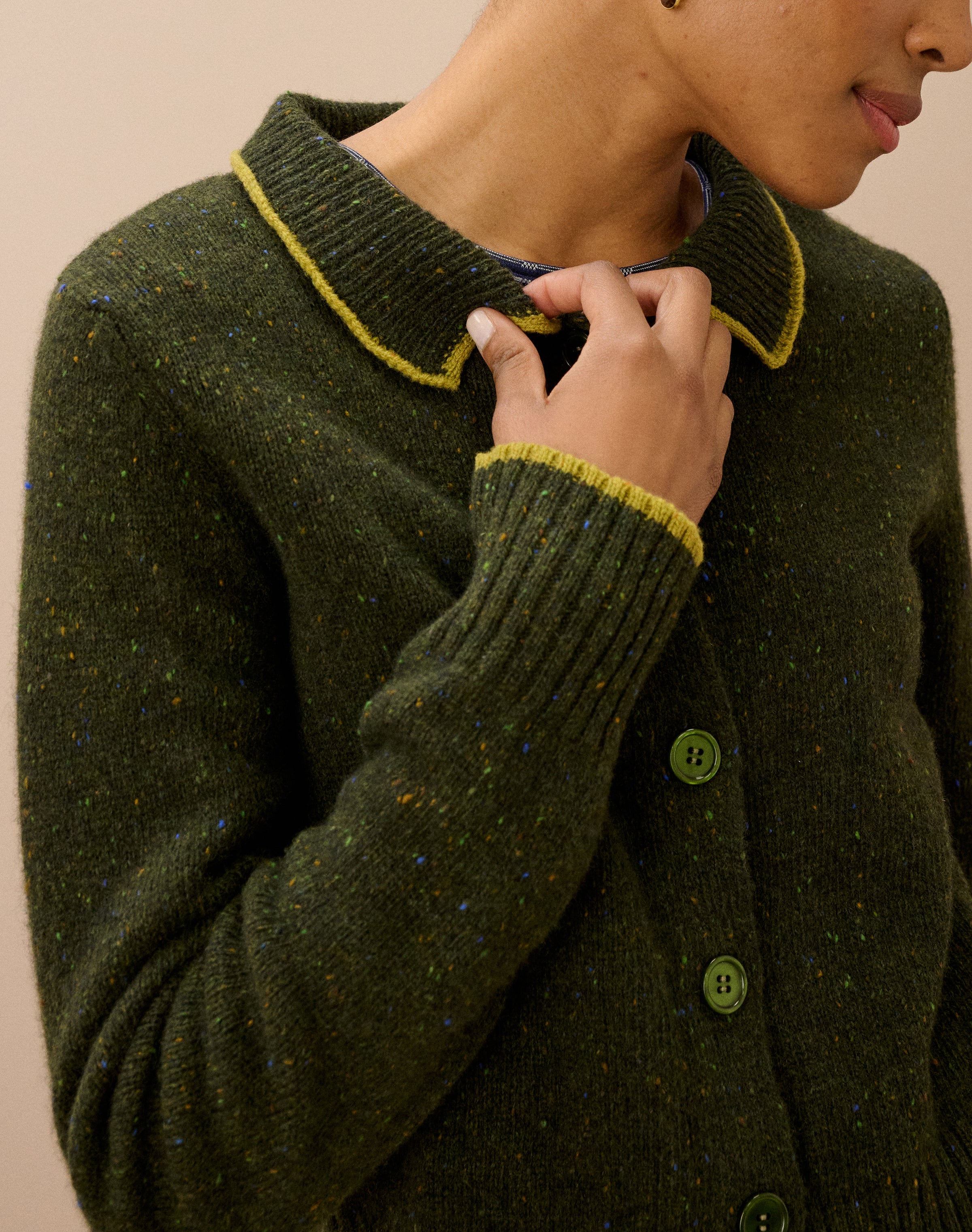 Wool Donegal Collared Cardigan