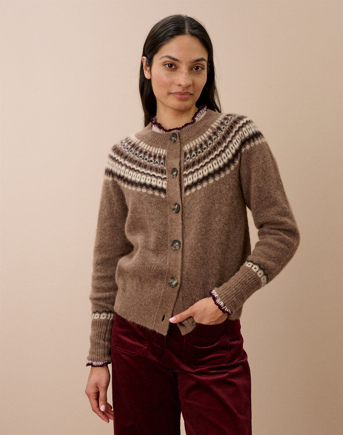 Alpaca Fair Isle Yoke Cardigan