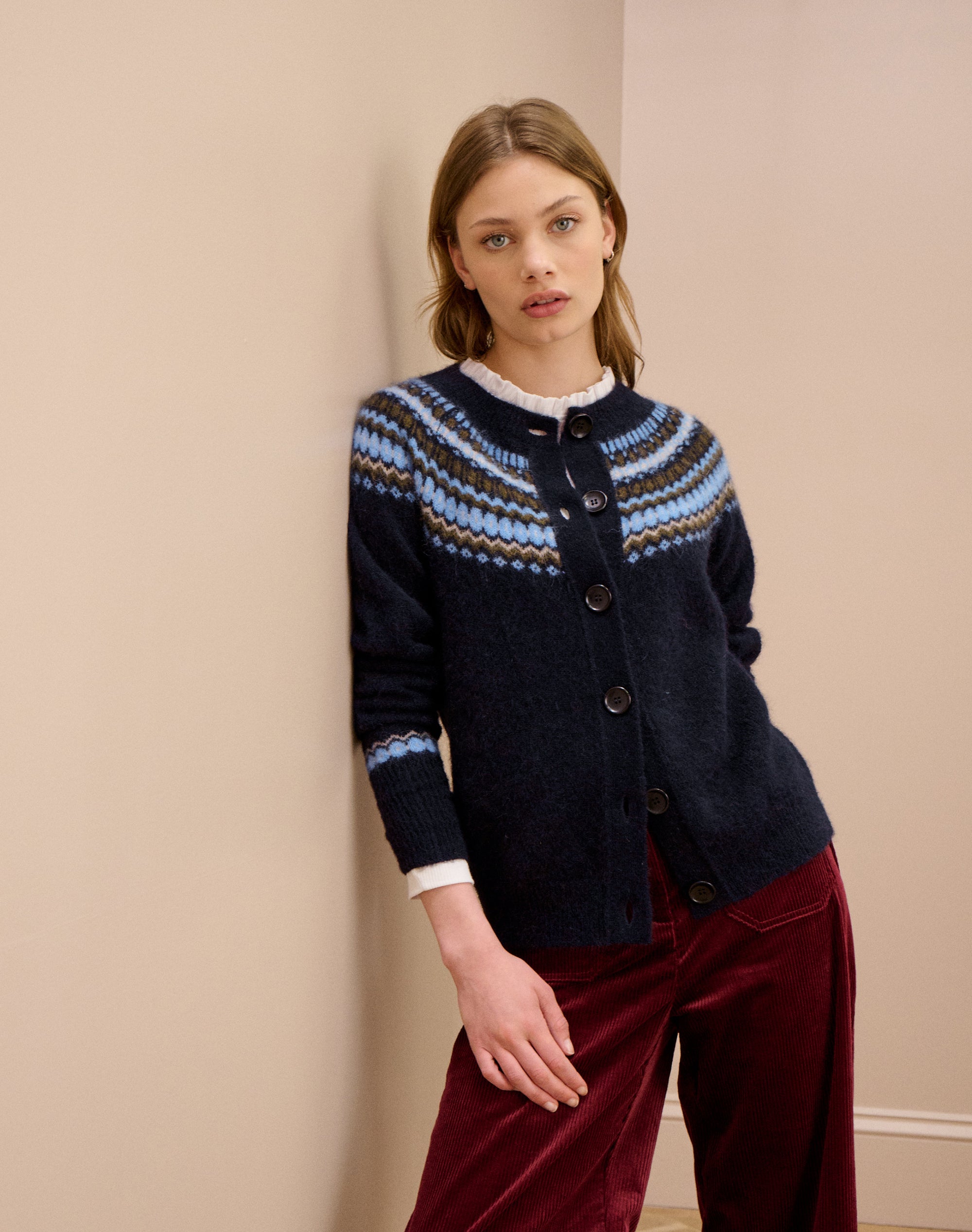 Alpaca Fair Isle Yoke Cardigan