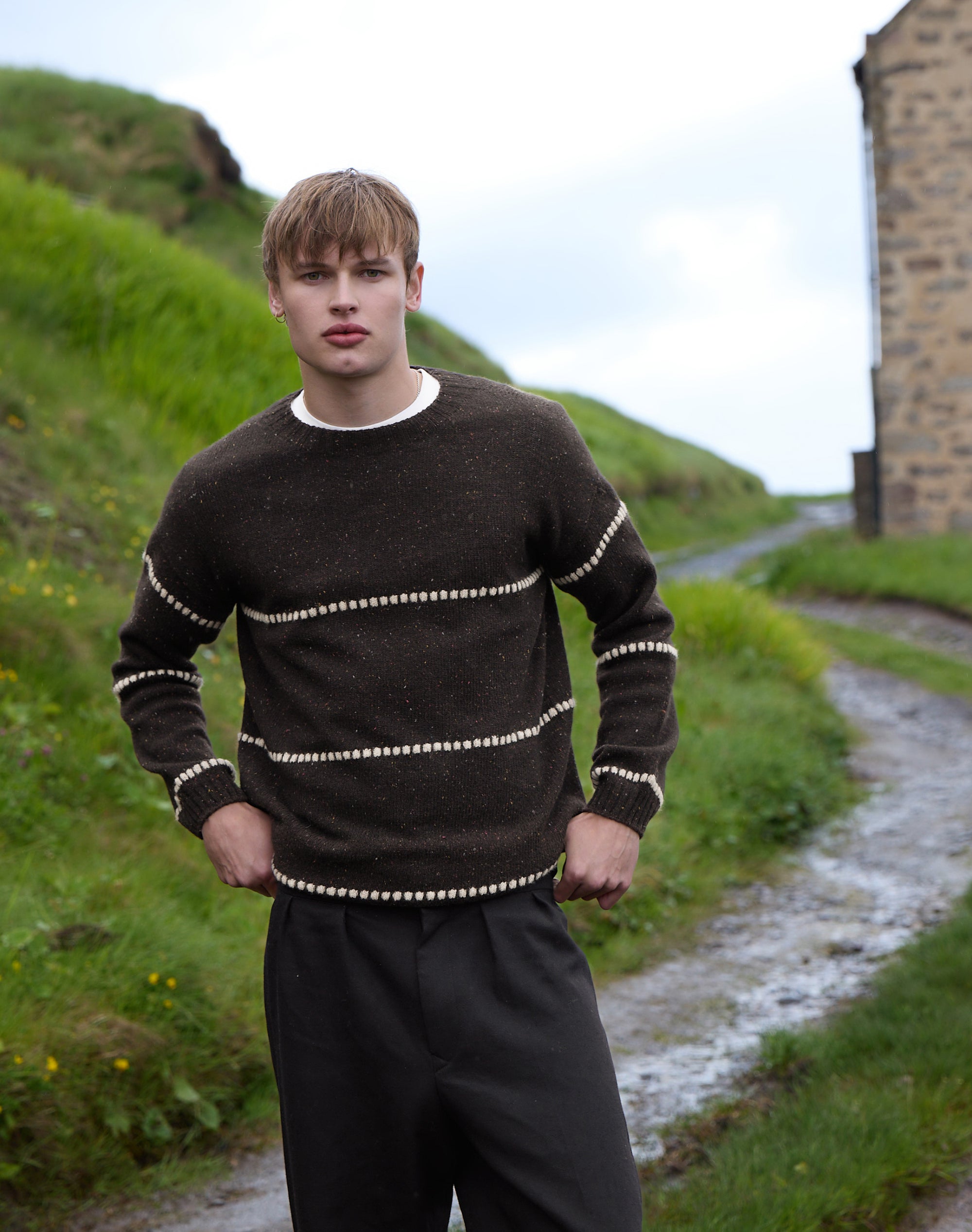 Wool Donegal Textured Stripe Jumper