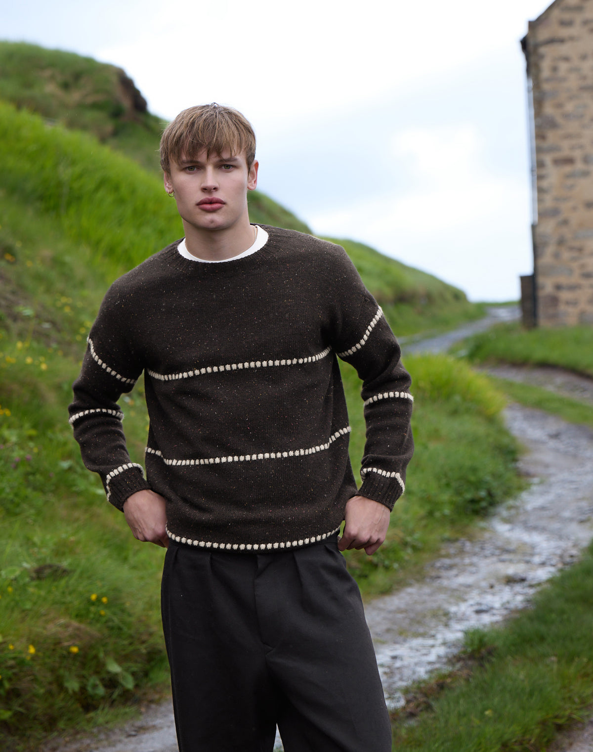 Wool Donegal Textured Stripe Jumper