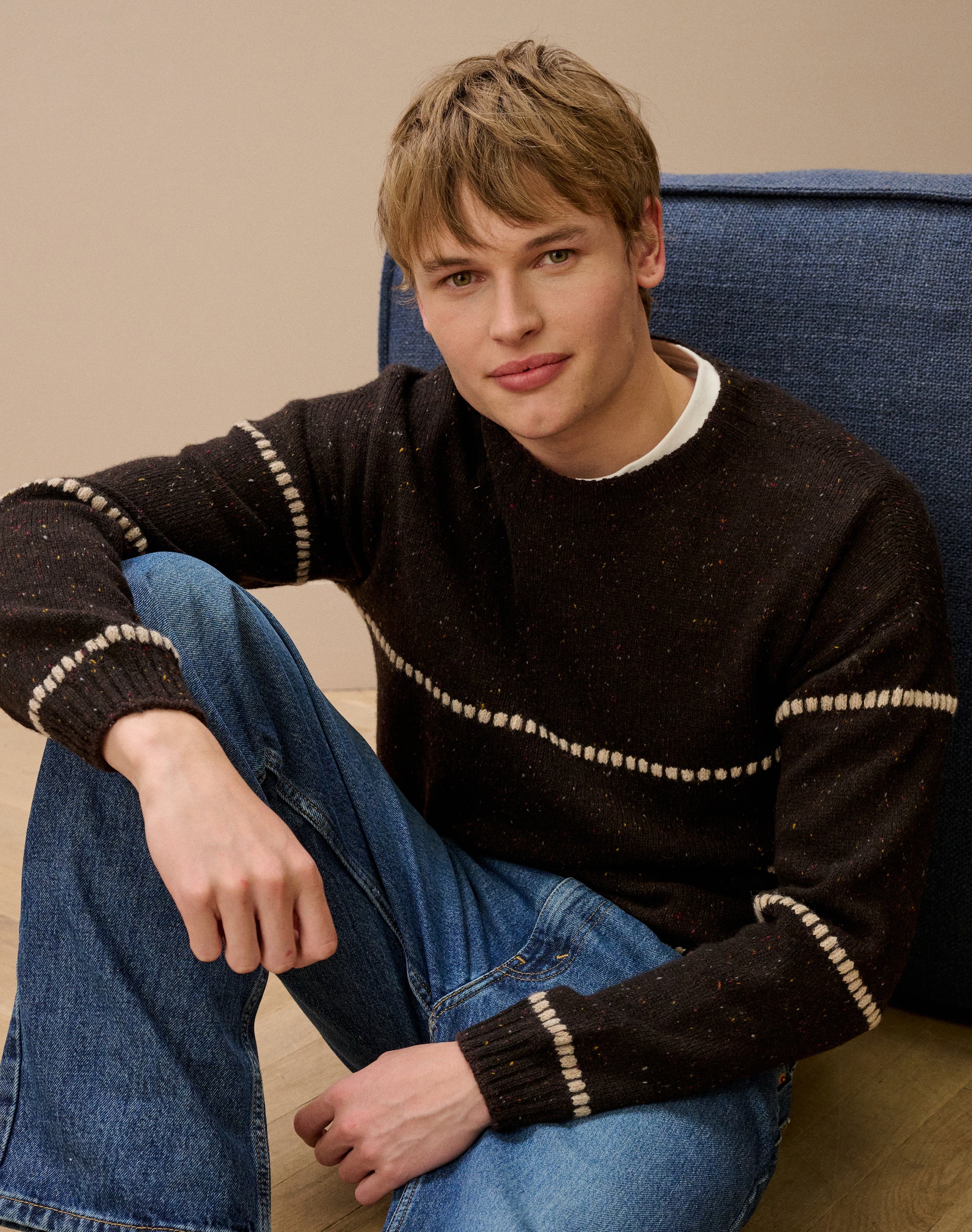 Wool Donegal Textured Stripe Jumper