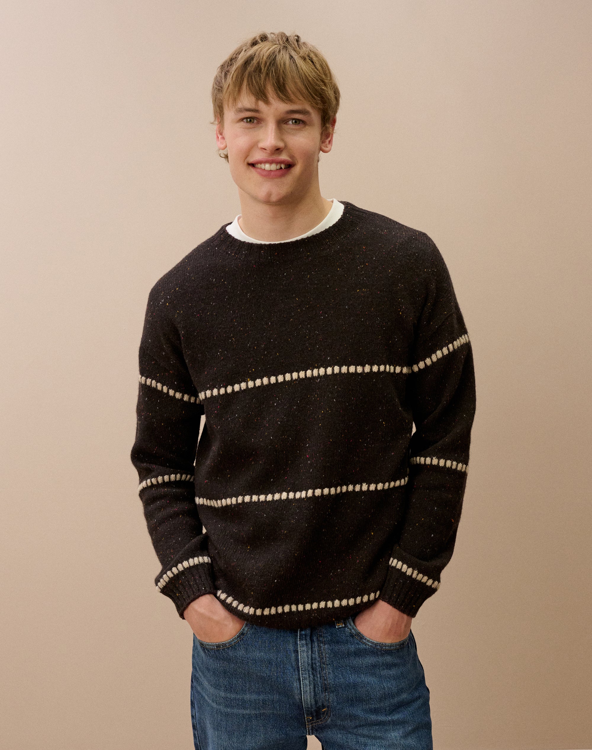 Wool Donegal Textured Stripe Jumper