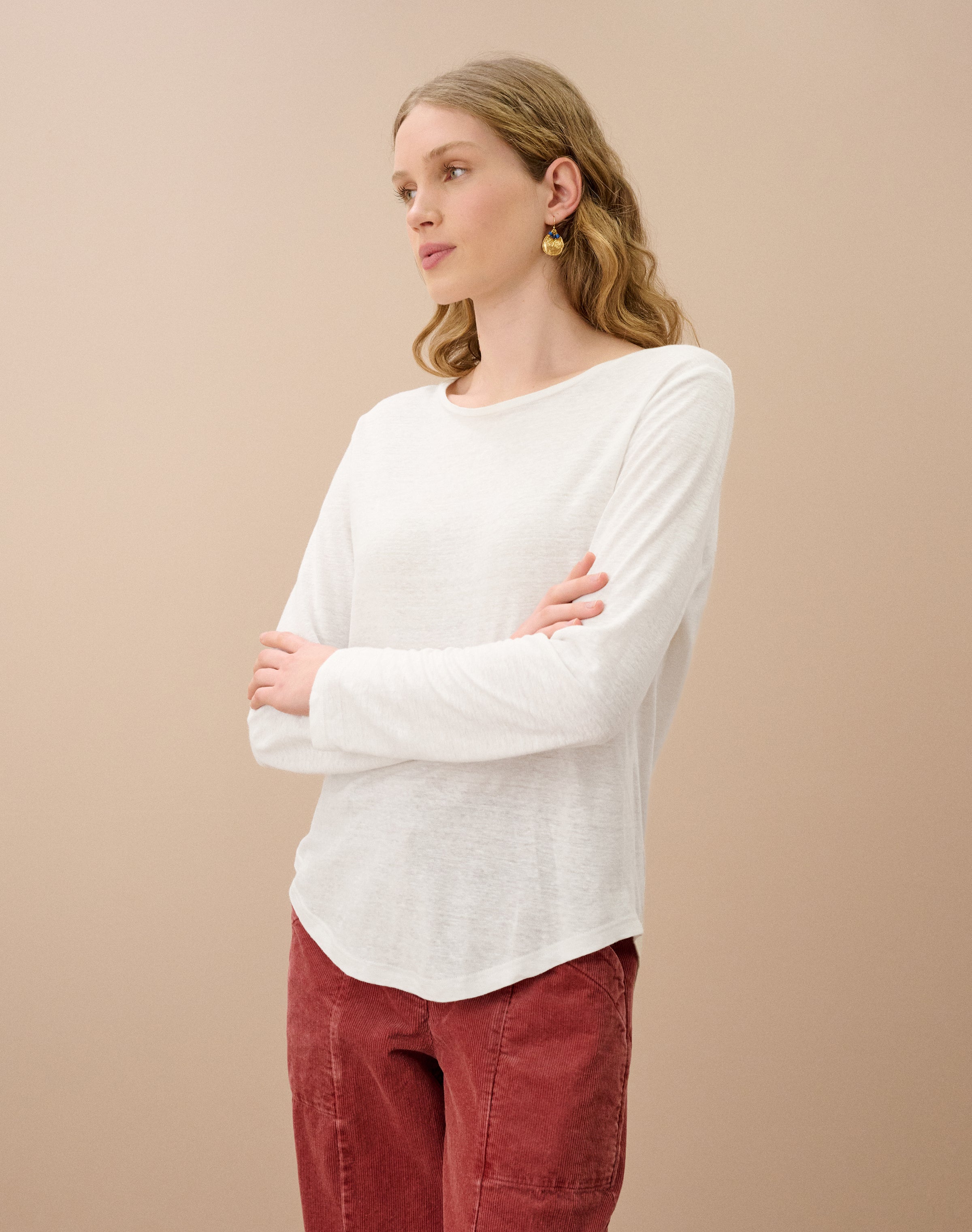 Linen Knit Boat Neck T-Shirt